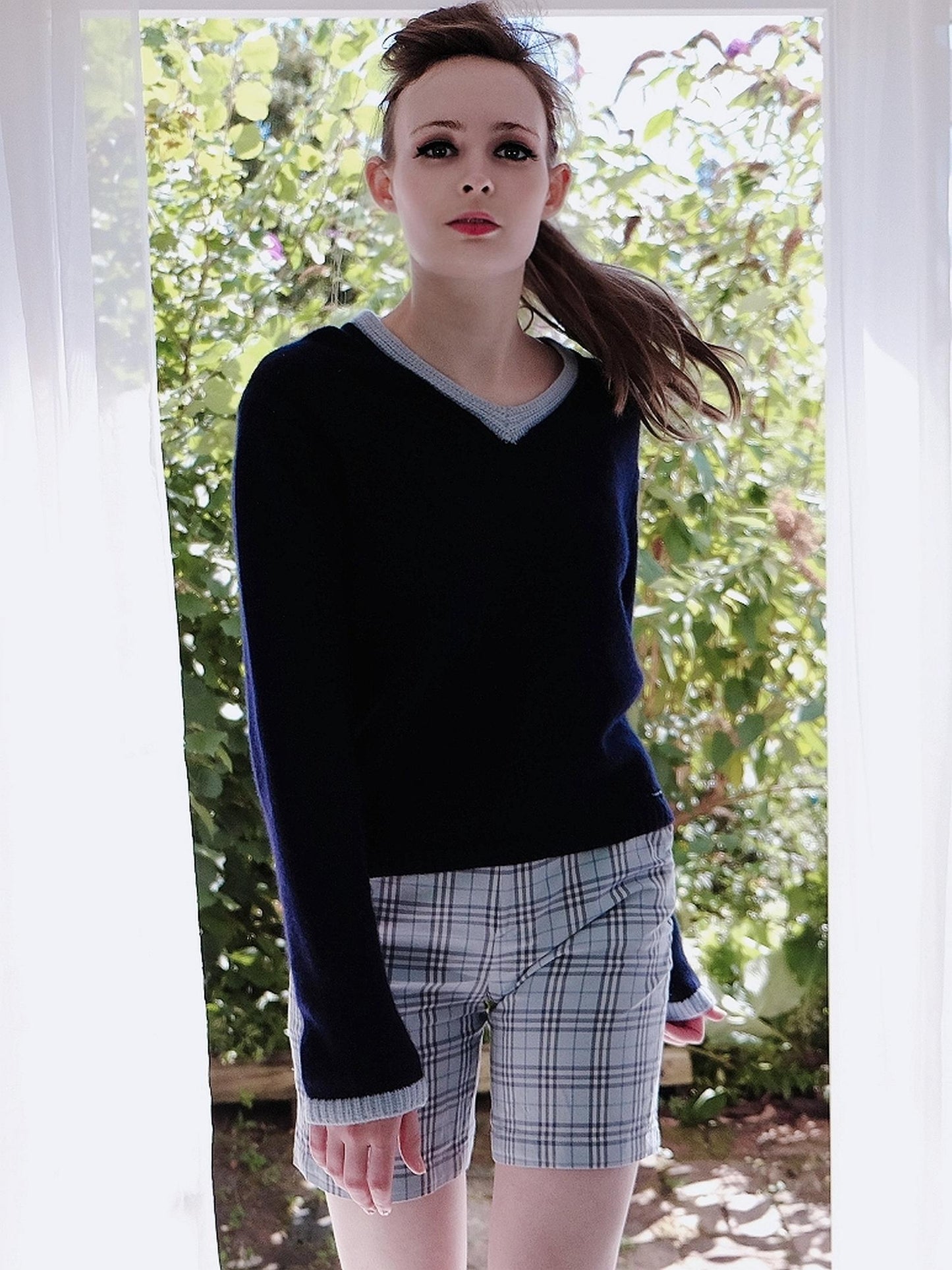 Vintage 90s Burberry Check Golf Shorts Pale Blue Preppy Ladies - Size 8