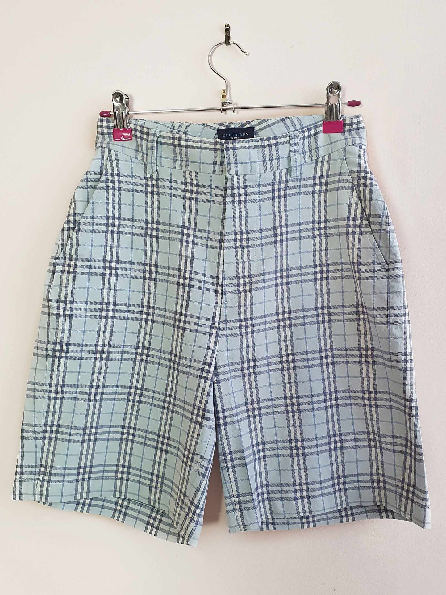 Vintage 90s Burberry Check Golf Shorts Pale Blue Preppy Ladies - Size 8