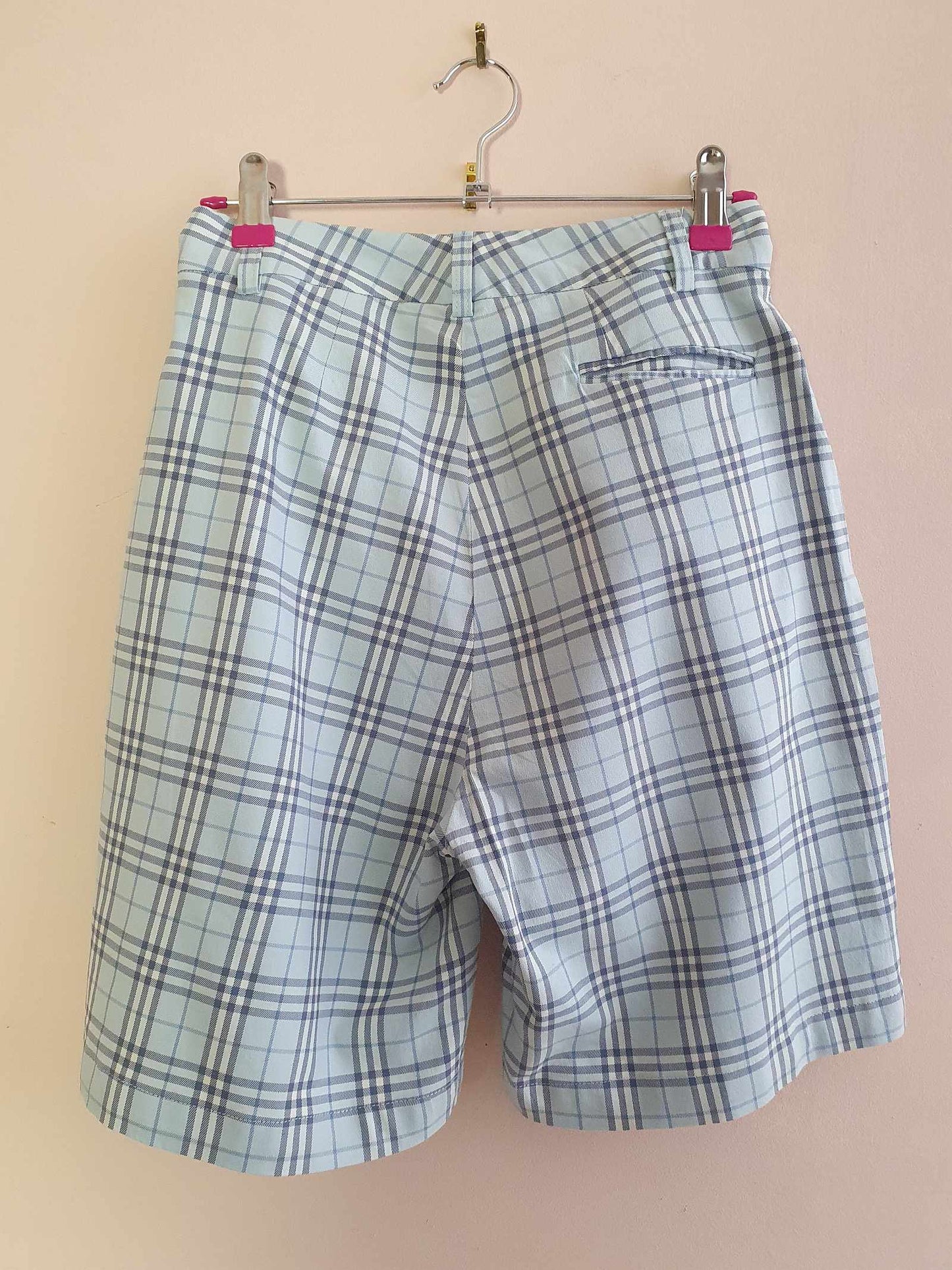 Vintage 90s Burberry Check Golf Shorts Pale Blue Preppy Ladies - Size 8