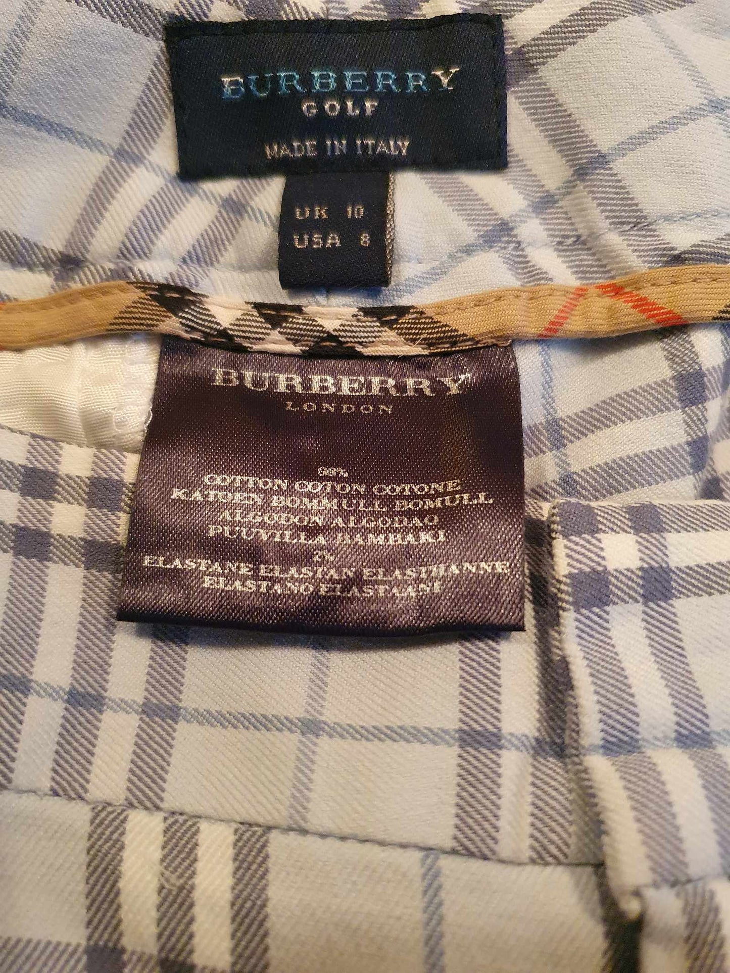 Vintage 90s Burberry Check Golf Shorts Pale Blue Preppy Ladies - Size 8