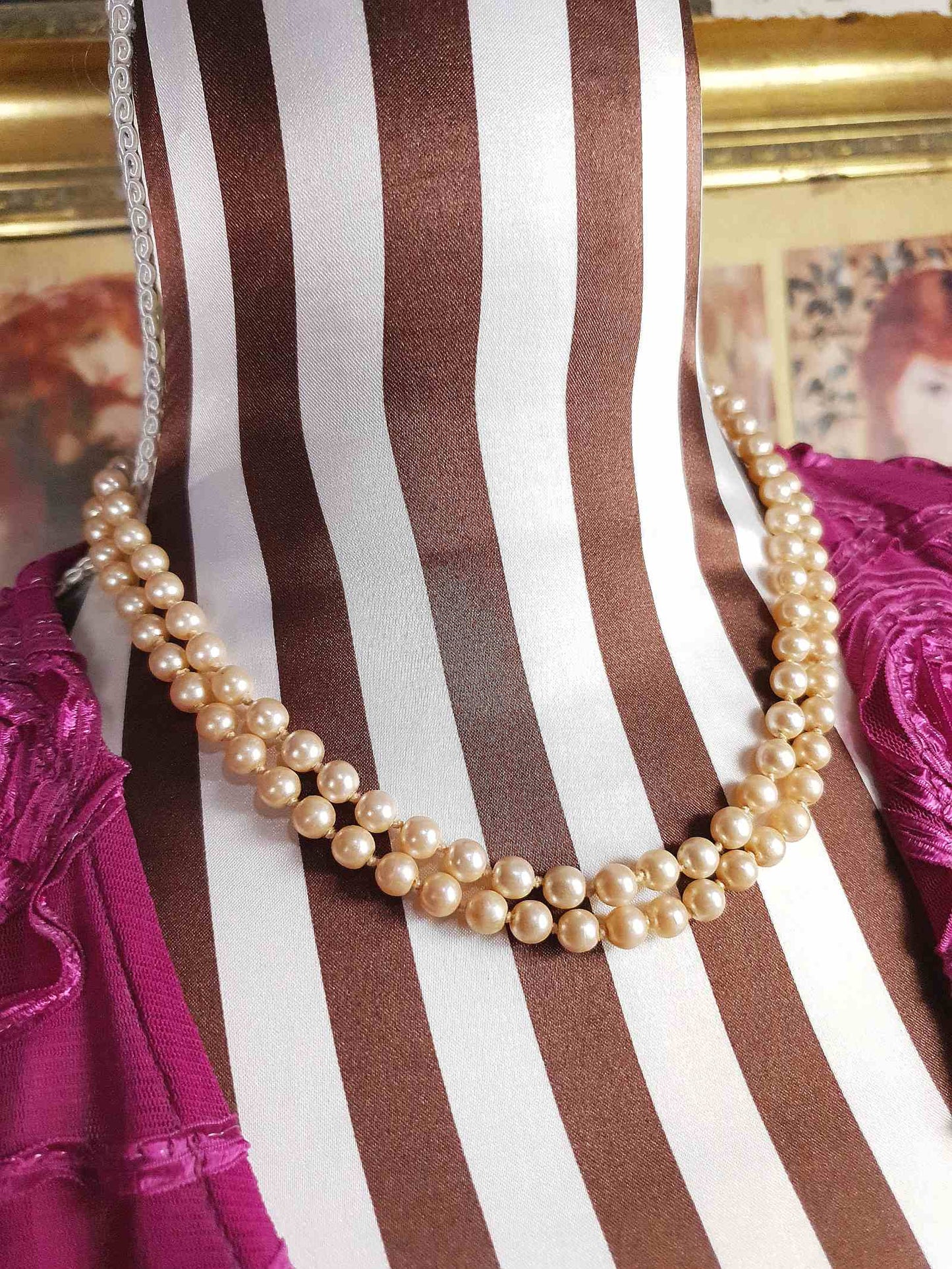 Vintage Edwardian Faux Pearl Necklace Double Strand Antique Pearls