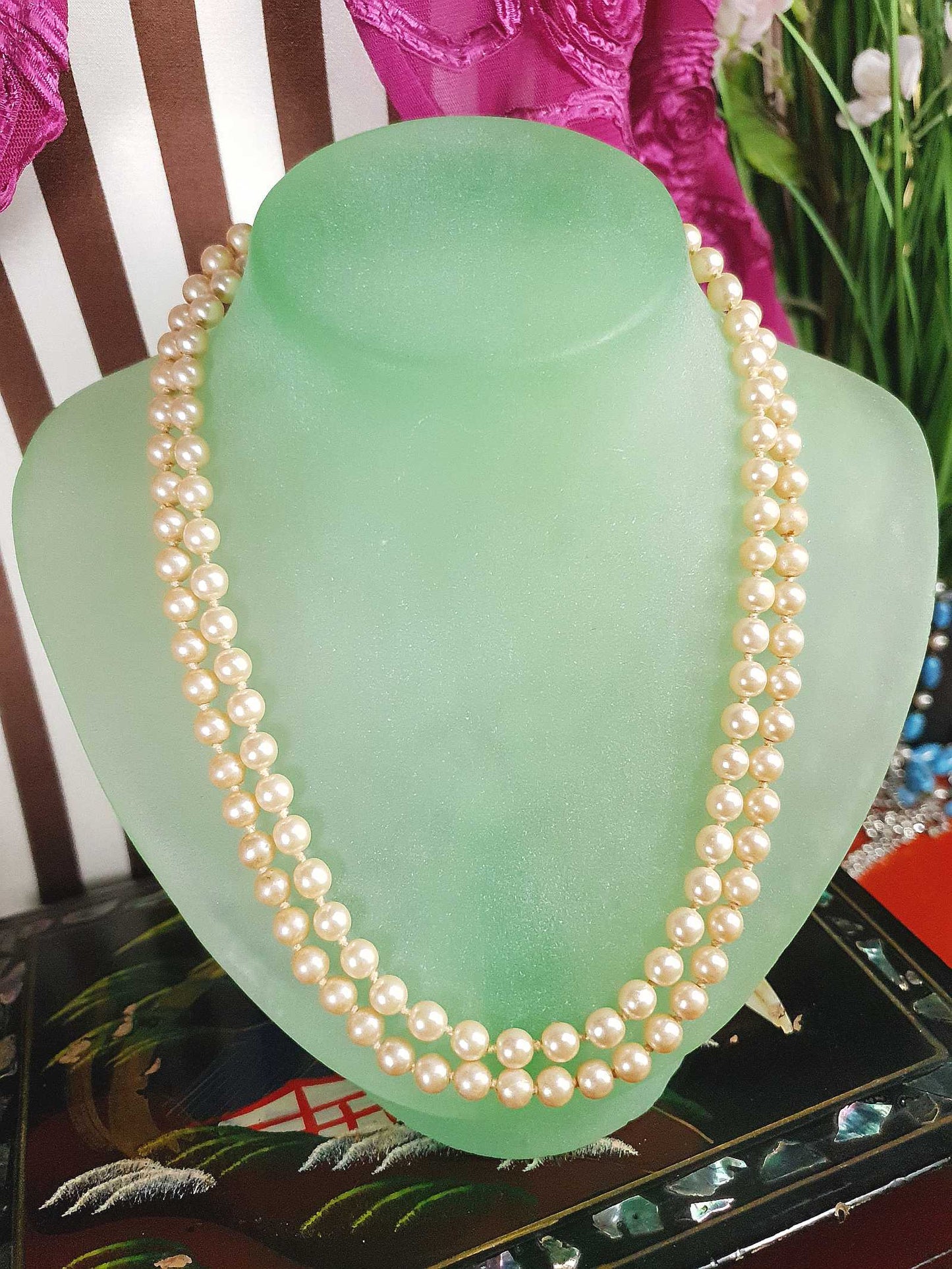 Vintage Edwardian Faux Pearl Necklace Double Strand Antique Pearls