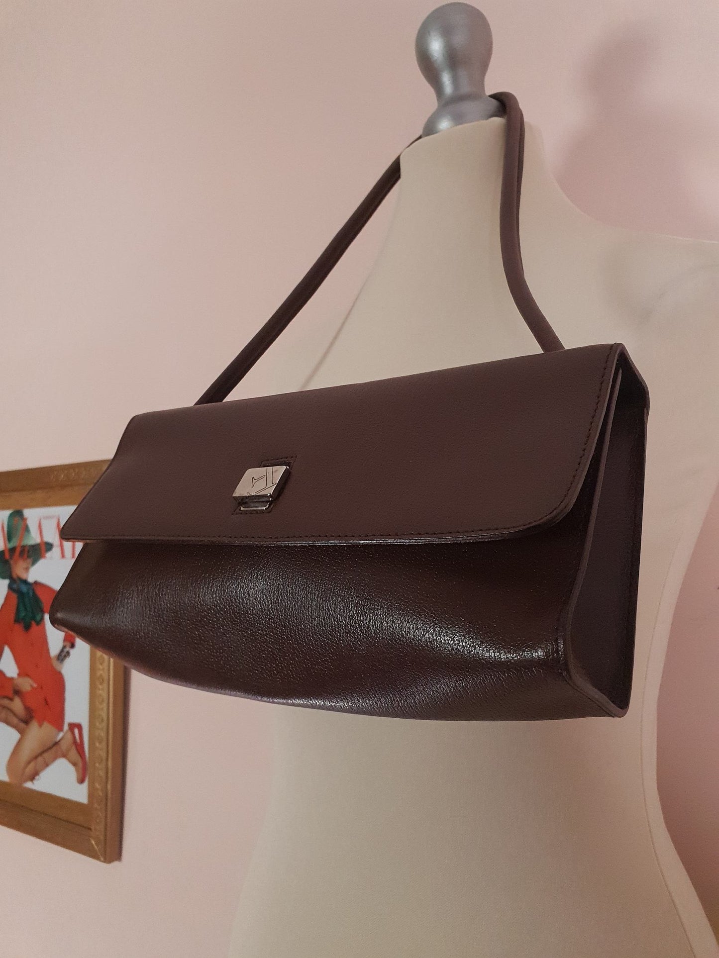 Vintage Dark Brown Leather Furla Handbag Shoulder Bag
