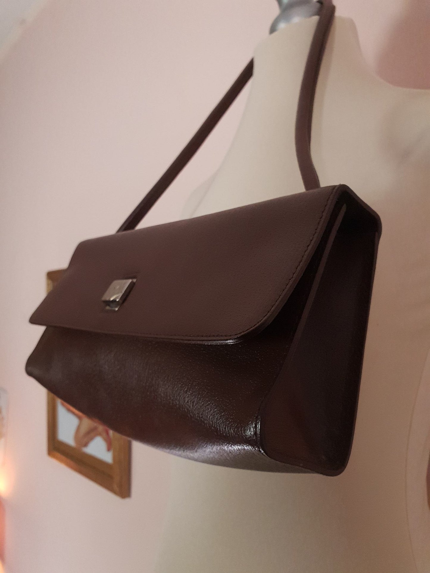 Vintage Dark Brown Leather Furla Handbag Shoulder Bag