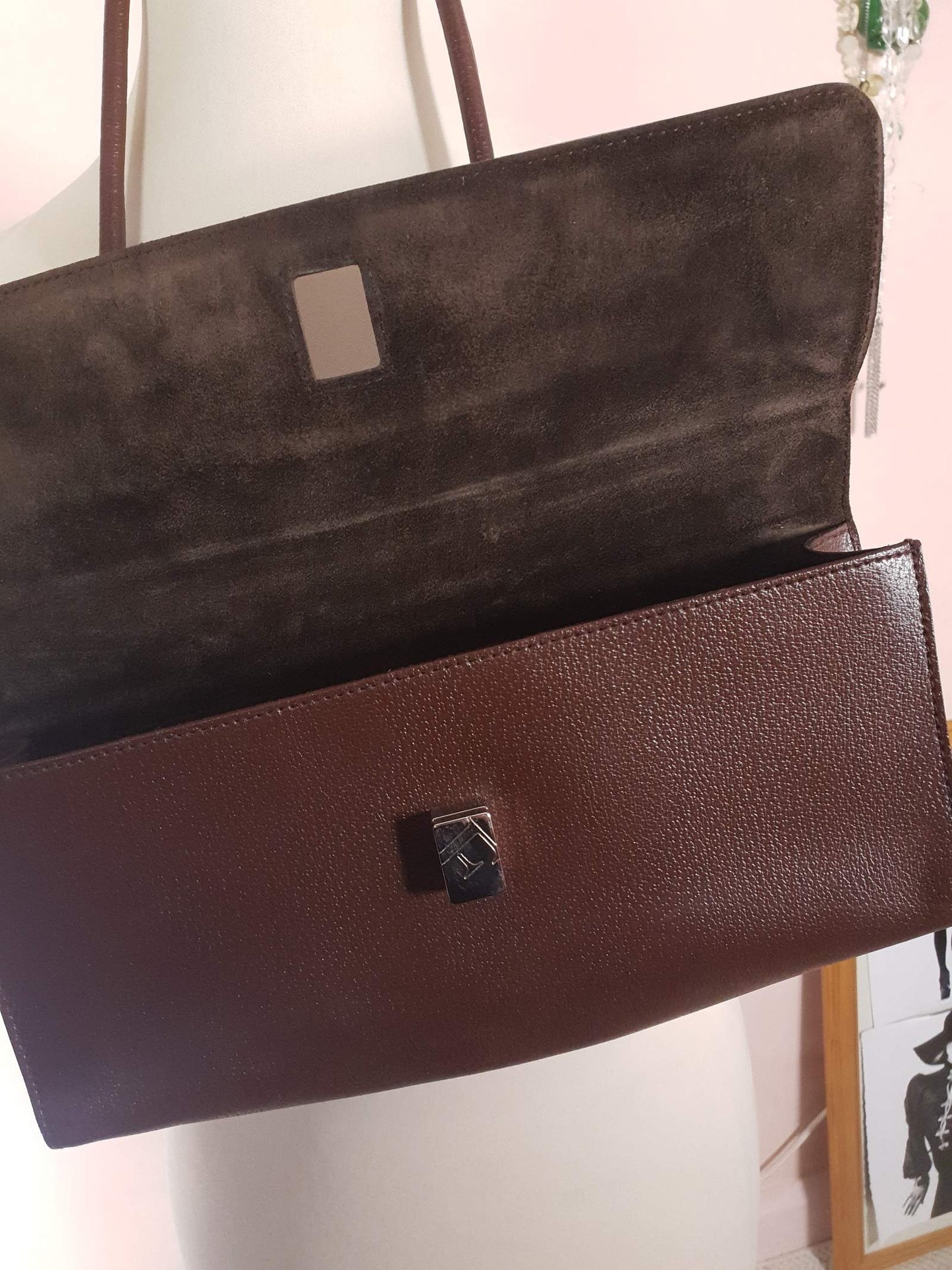 Vintage Dark Brown Leather Furla Handbag Shoulder Bag