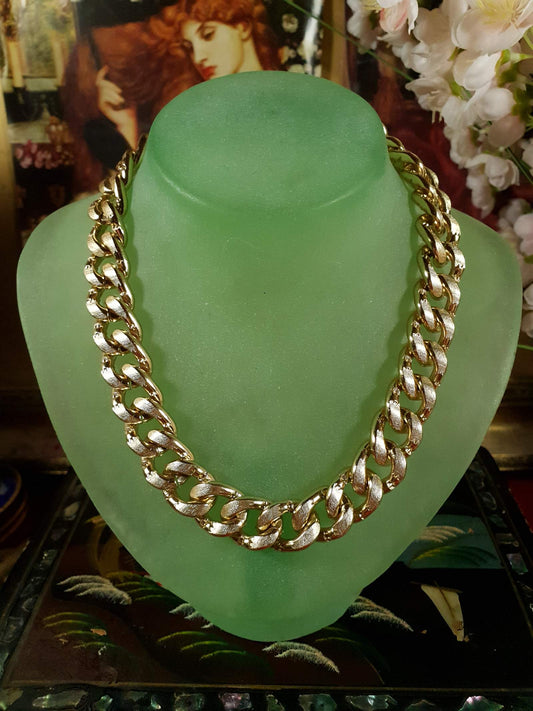Vintage Curb Link Chain Necklace 16" Gold Tone Choker 1980s