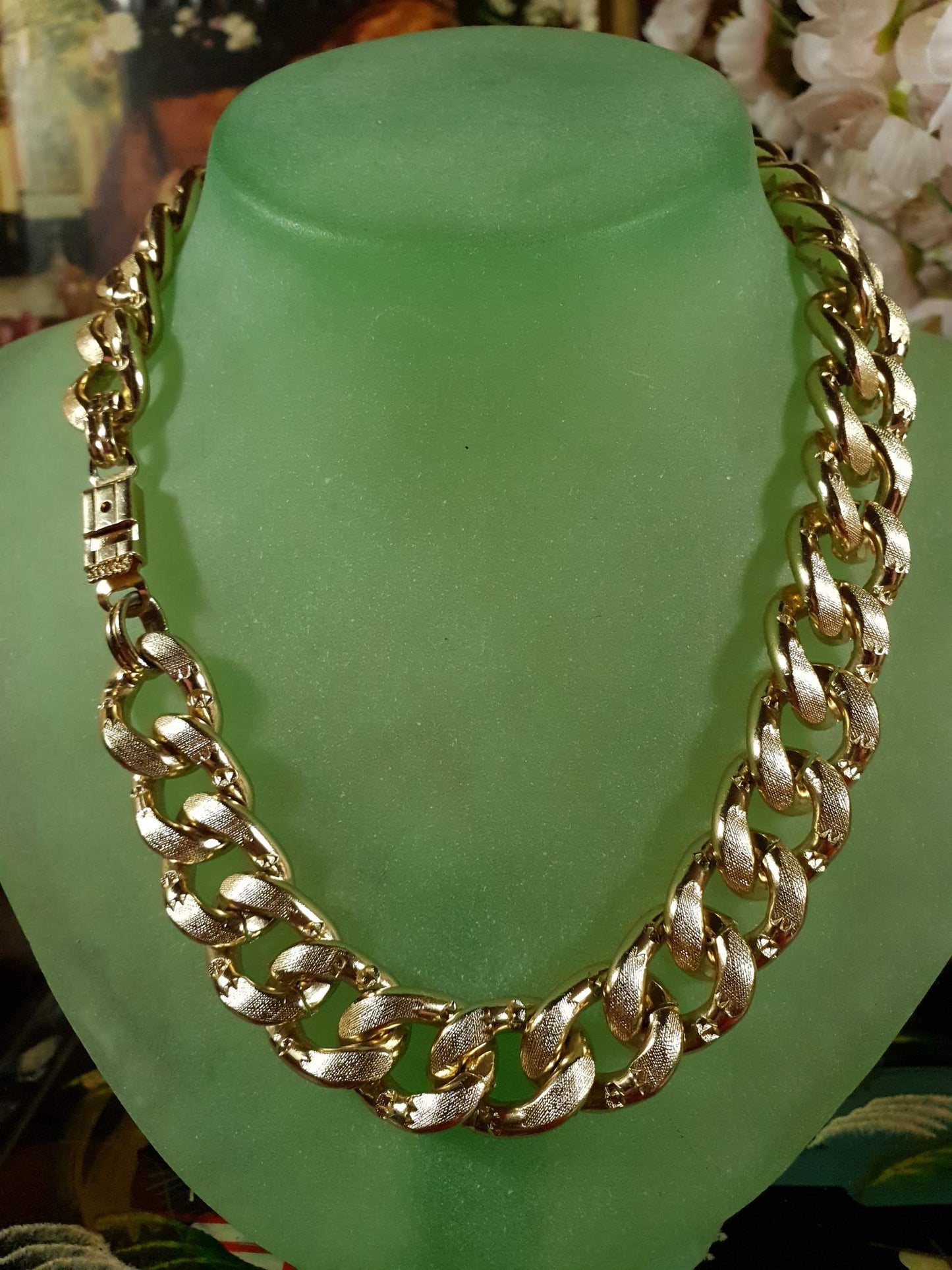 Vintage Curb Link Chain Necklace 16" Gold Tone Choker 1980s