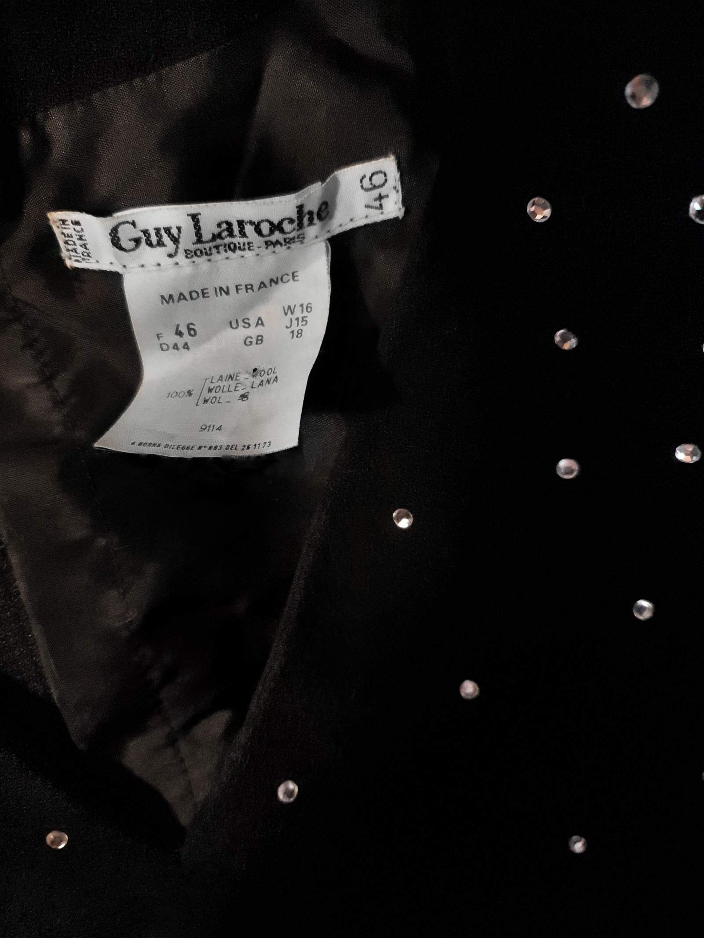 Vintage 1980s Guy Laroche Black Wool Diamante Dress - Size 18