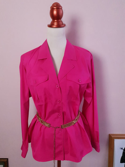 Oversize 1980s Vintage Cerise Pink Jaeger Shirt - English Classics Size 16