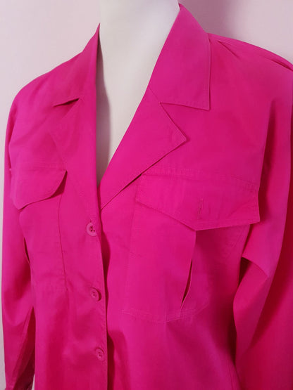Oversize 1980s Vintage Cerise Pink Jaeger Shirt - English Classics Size 16