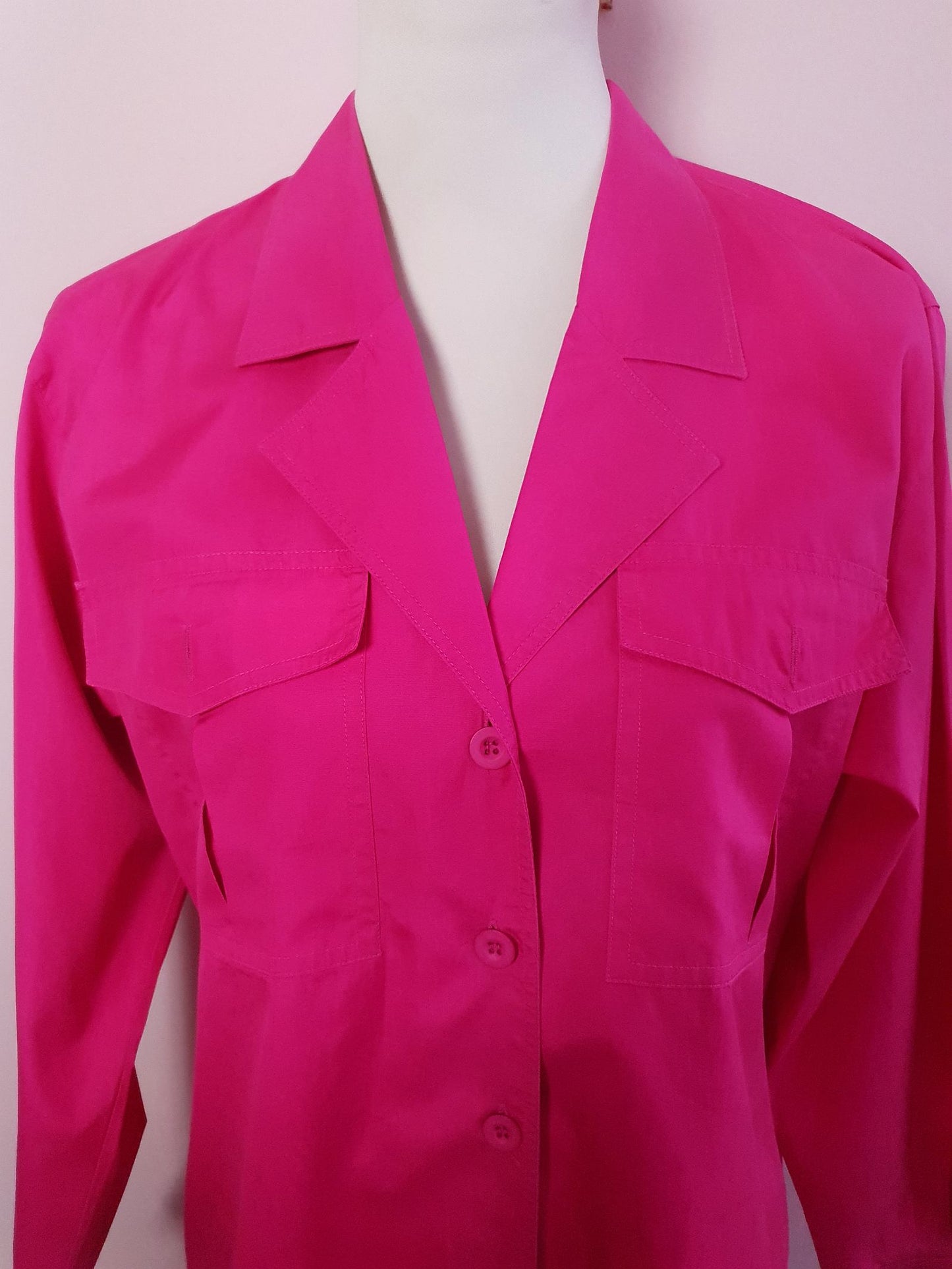 Oversize 1980s Vintage Cerise Pink Jaeger Shirt - English Classics Size 16