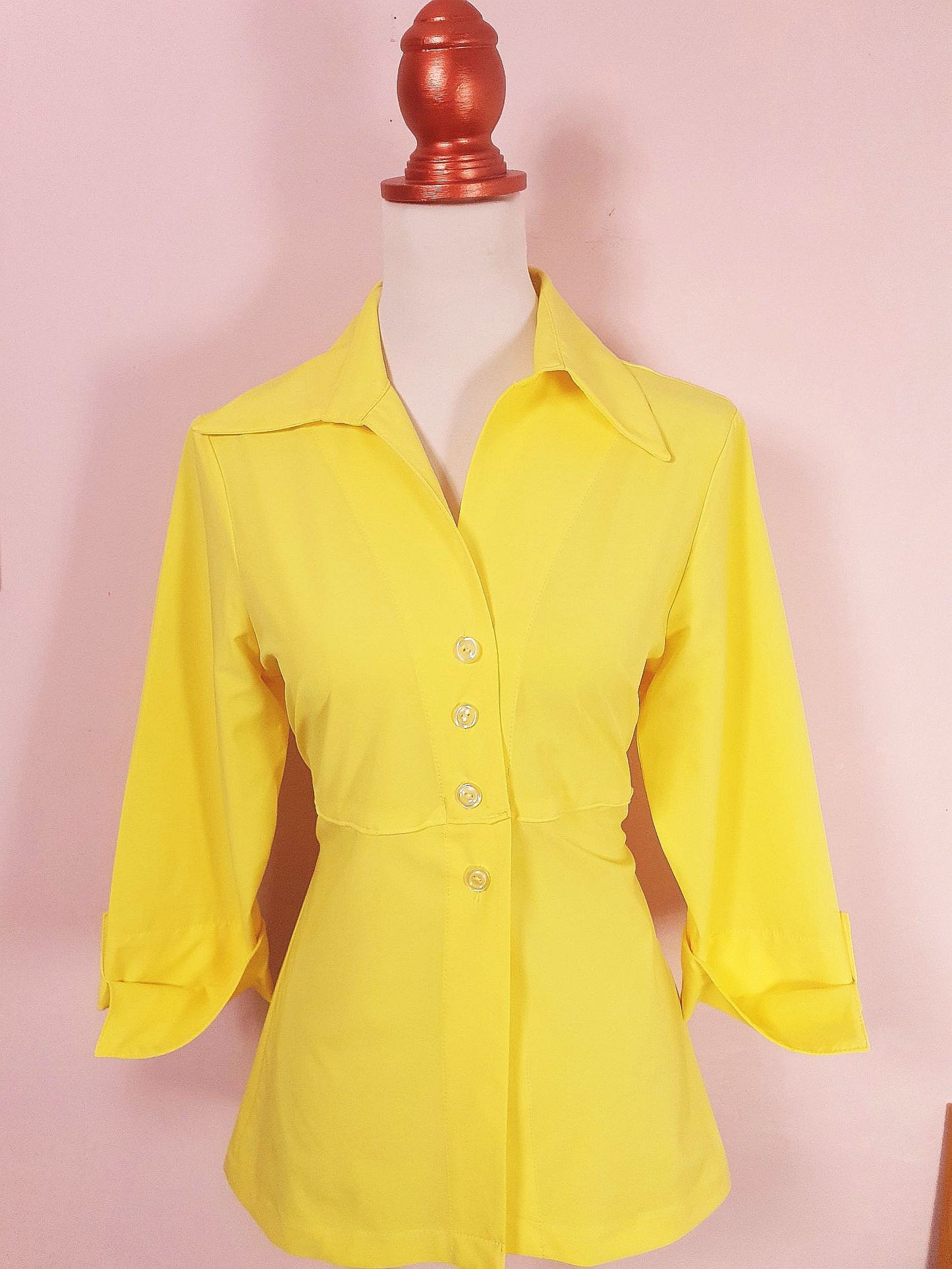 Joseph Ribkoff Yellow Top Shirt Blouse - Size 12 Ladies - Vintage 90s