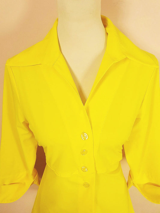 Joseph Ribkoff Yellow Top Shirt Blouse - Size 12 Ladies - Vintage 90s
