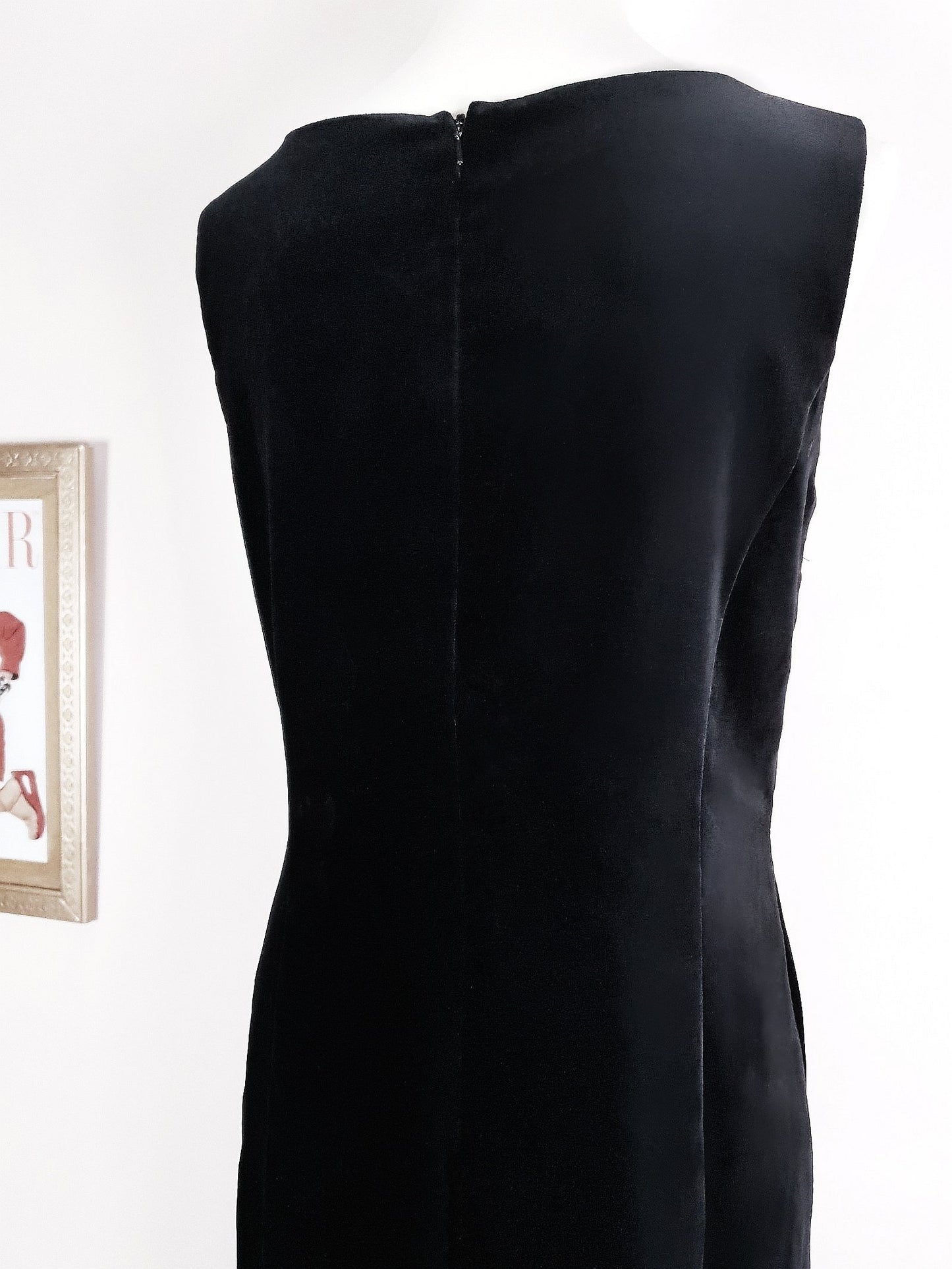 Vintage Laura Ashley Black Velvet Embroidered Dress - Size 12/14 LBD
