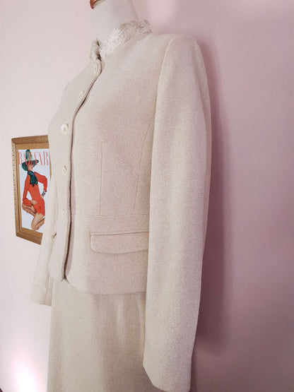 Vintage Laura Ashley Cream Suit Skirt Jacket 1990s Size 10