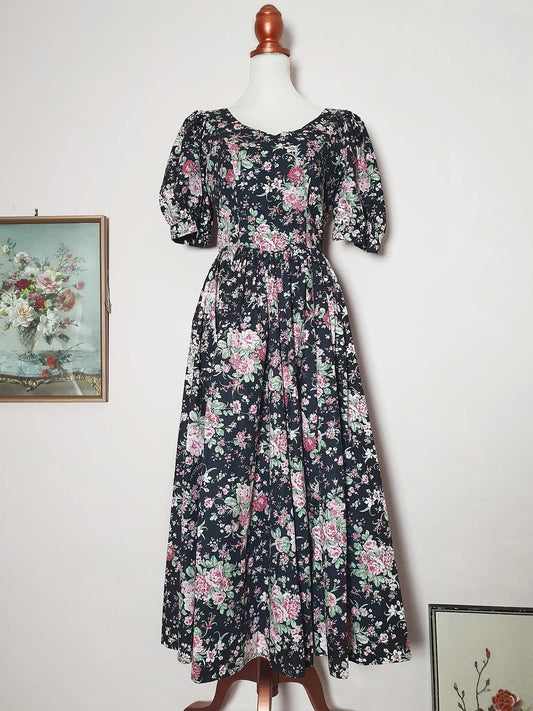 English Classics - 1980s Vintage Laura Ashley Floral Dress - Size 12