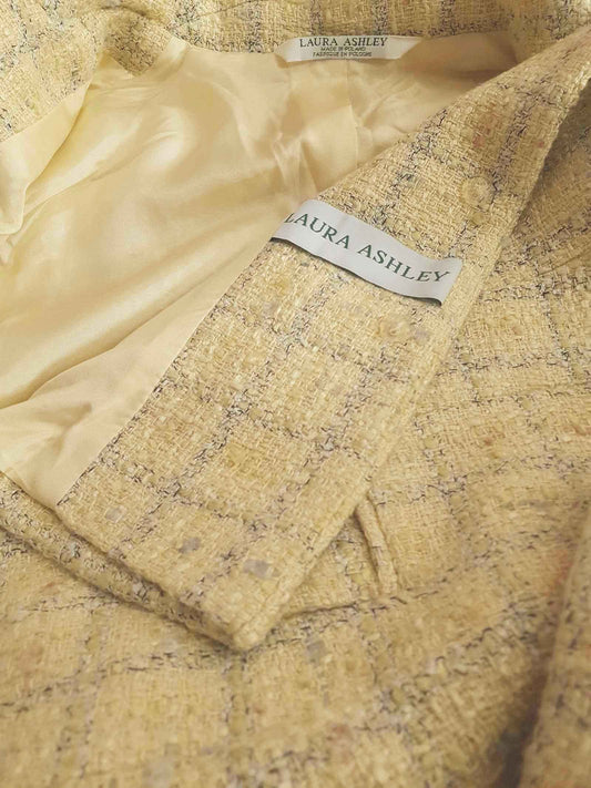 Vintage Laura Ashley Yellow Plaid Tweed Jacket - Size 14 Tartan Check