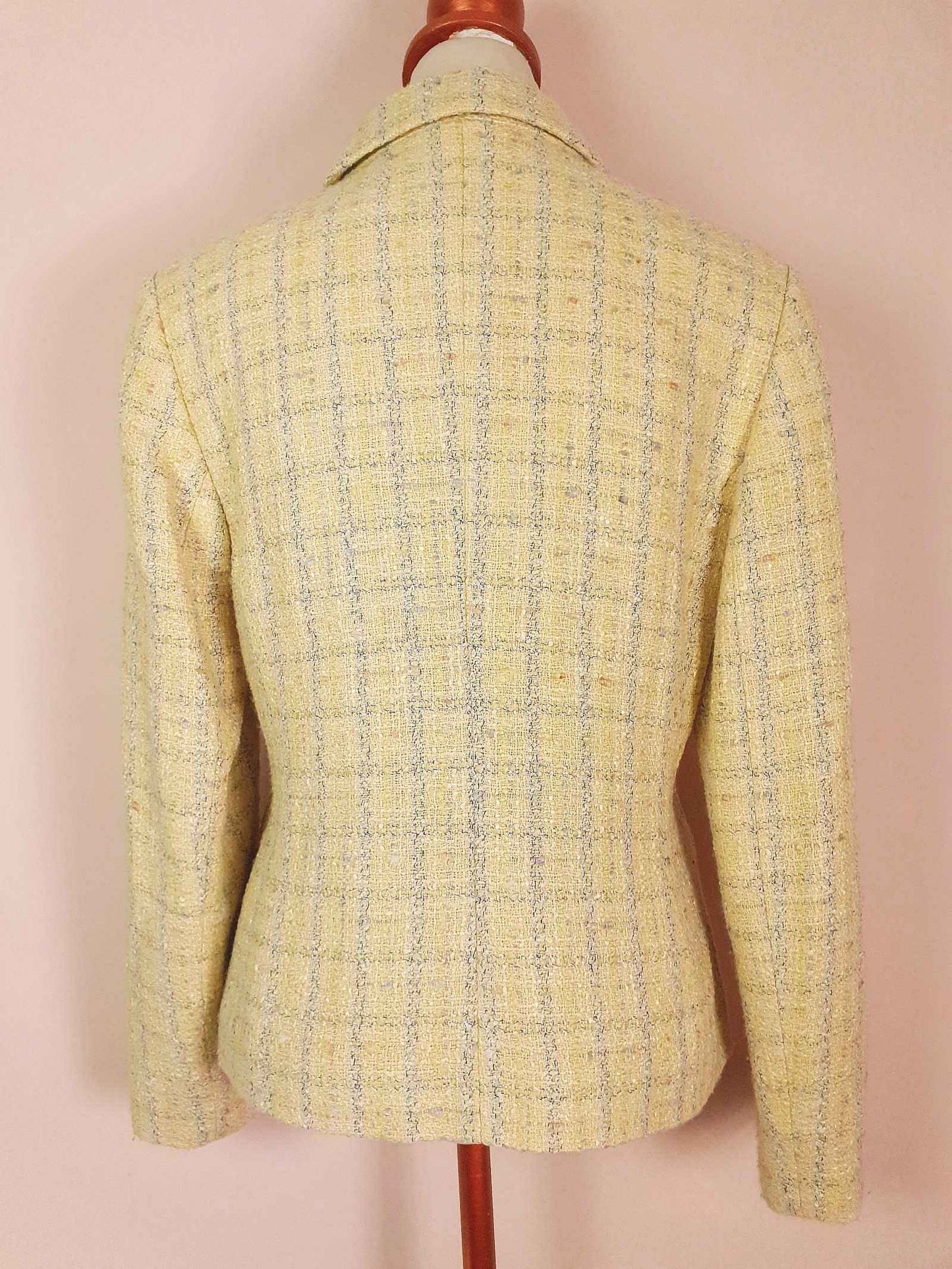 Vintage Laura Ashley Yellow Plaid Tweed Jacket - Size 14 Tartan Check
