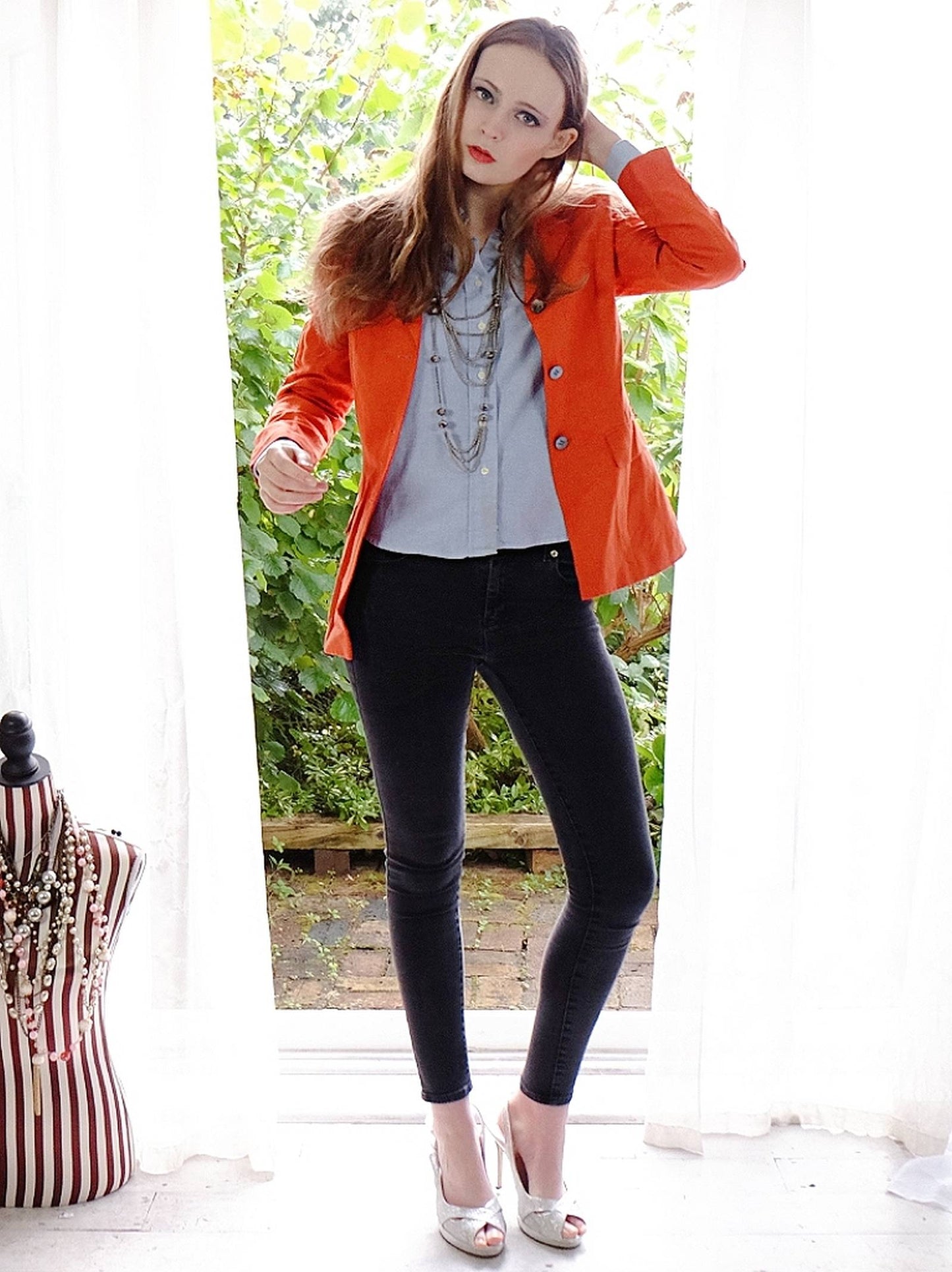 Vintage Laura Ashley Orange Jacket Blazer Silk & Linen - Size 8