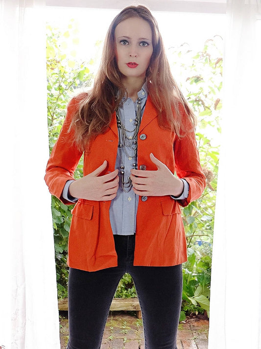 English Classics - Pre-Loved Laura Ashley Vibrant Deep Orange Silk & Linen Jacket - Size 8