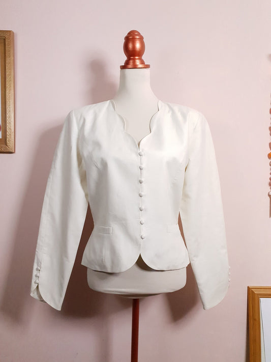 English Classics - Chic 1980s Laura Ashley Cream Linen Jacket - Size 14