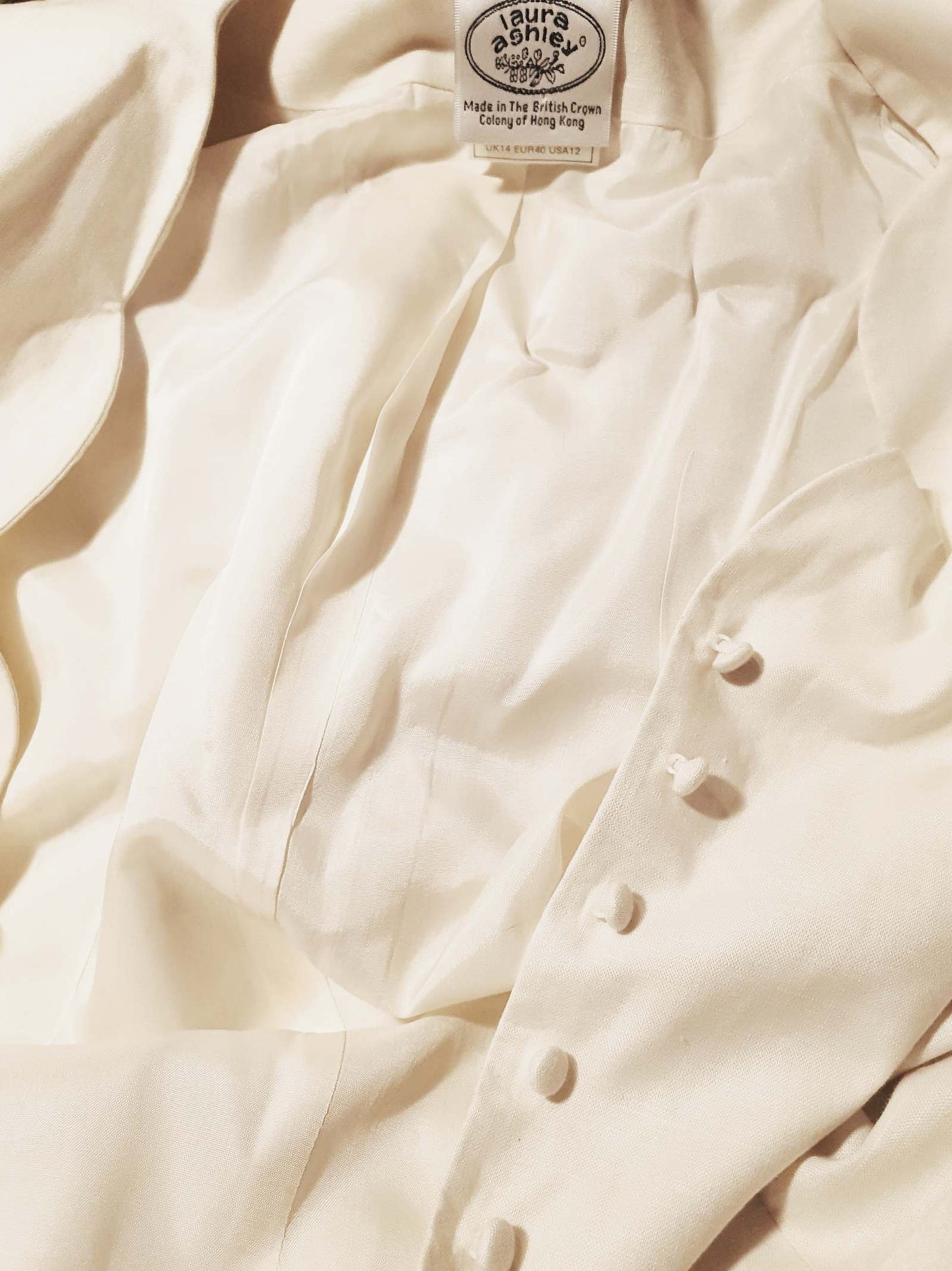 English Classics - Chic 1980s Laura Ashley Cream Linen Jacket - Size 14
