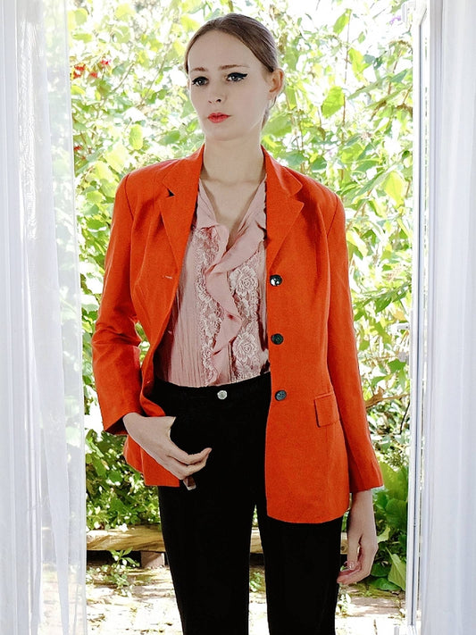 Vintage Laura Ashley Orange Jacket Blazer Silk & Linen - Size 8