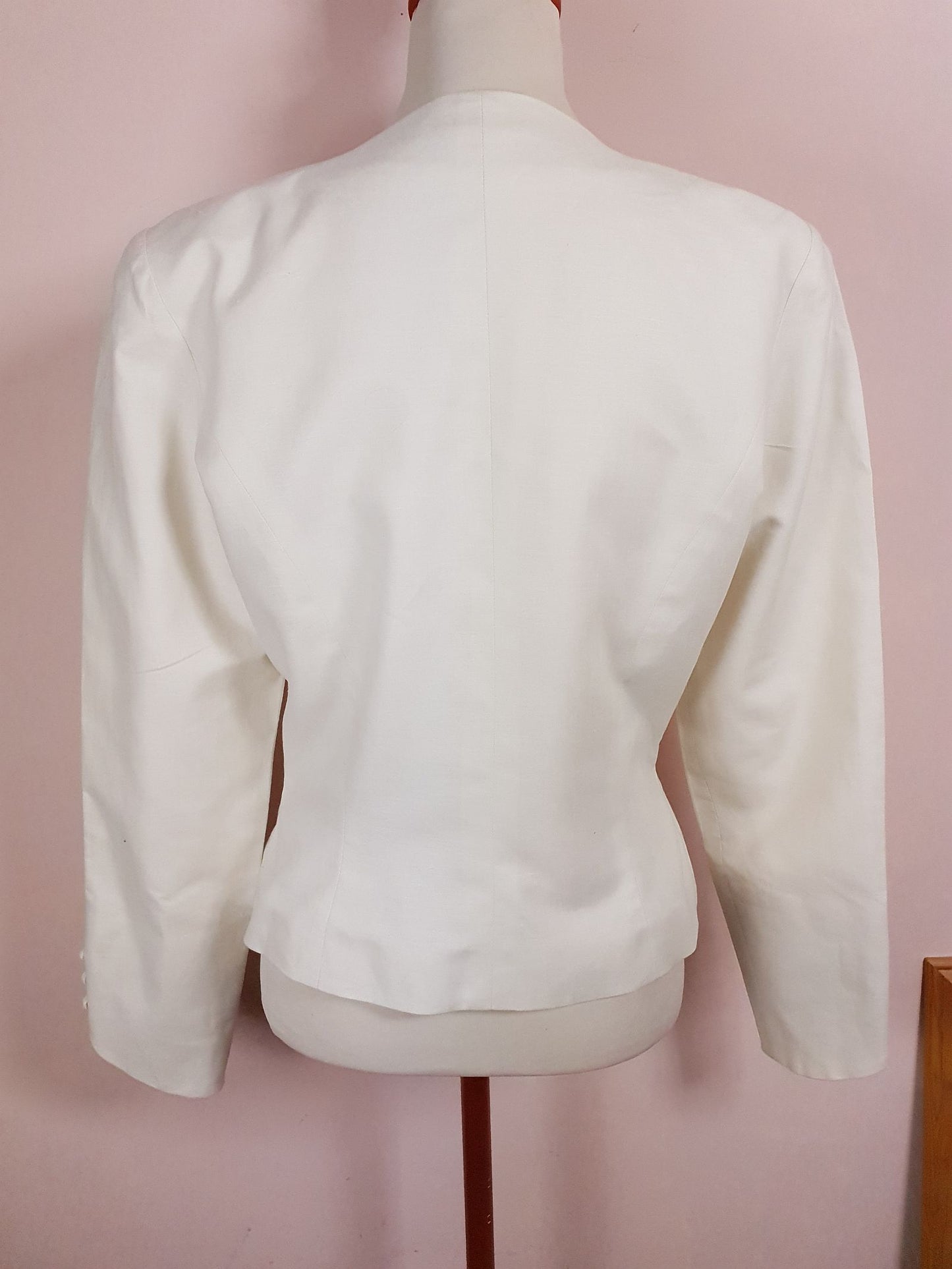 English Classics - Chic 1980s Laura Ashley Cream Linen Jacket - Size 14