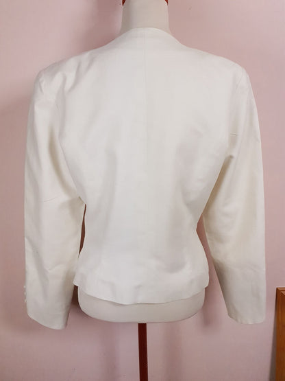 English Classics - Chic 1980s Laura Ashley Cream Linen Jacket - Size 14