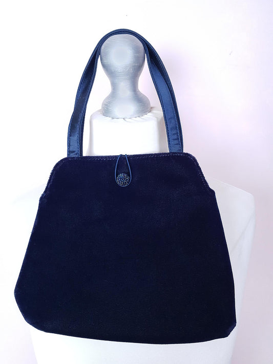 Vintage Laura Ashley Velvet Evening Bag Navy Blue Handbag