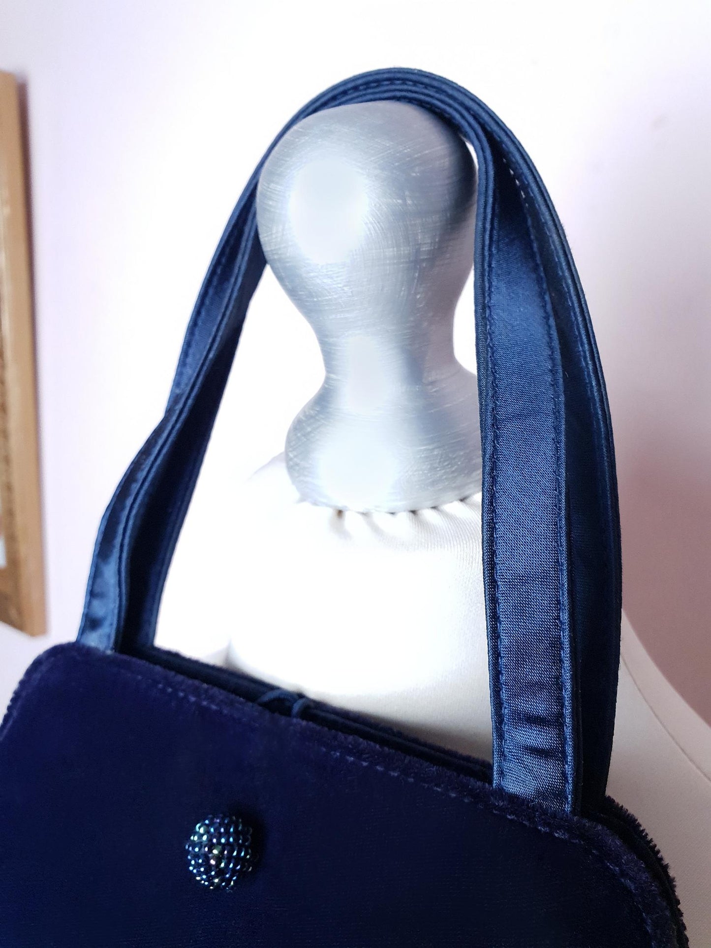 Vintage Laura Ashley Velvet Evening Bag Navy Blue Handbag