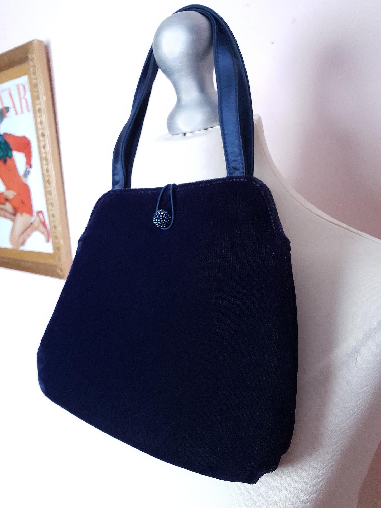 Vintage Laura Ashley Velvet Evening Bag Navy Blue Handbag