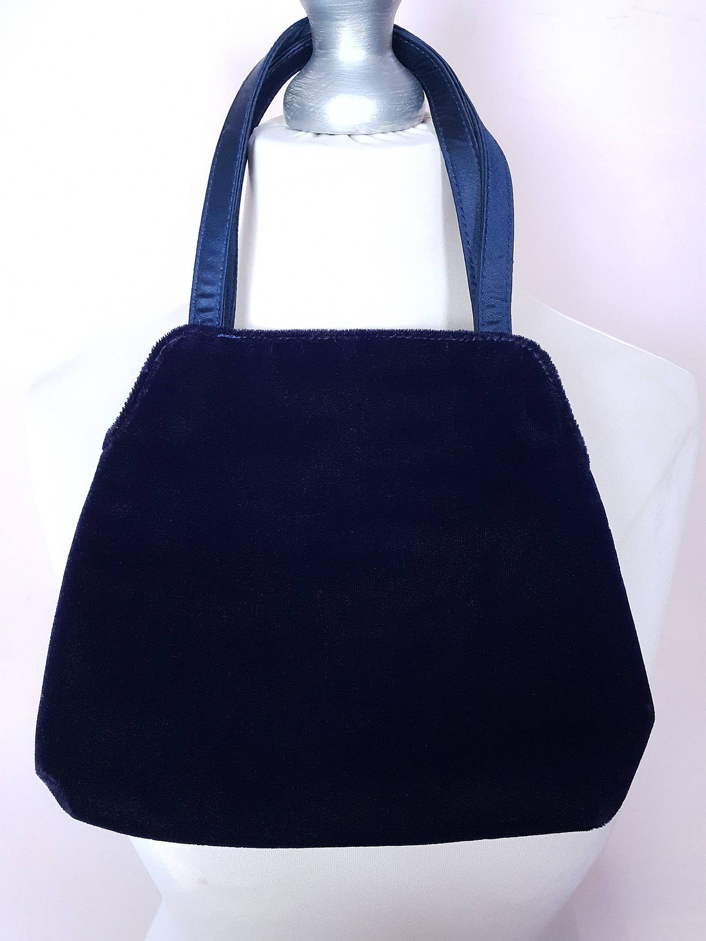 Vintage Laura Ashley Velvet Evening Bag Navy Blue Handbag