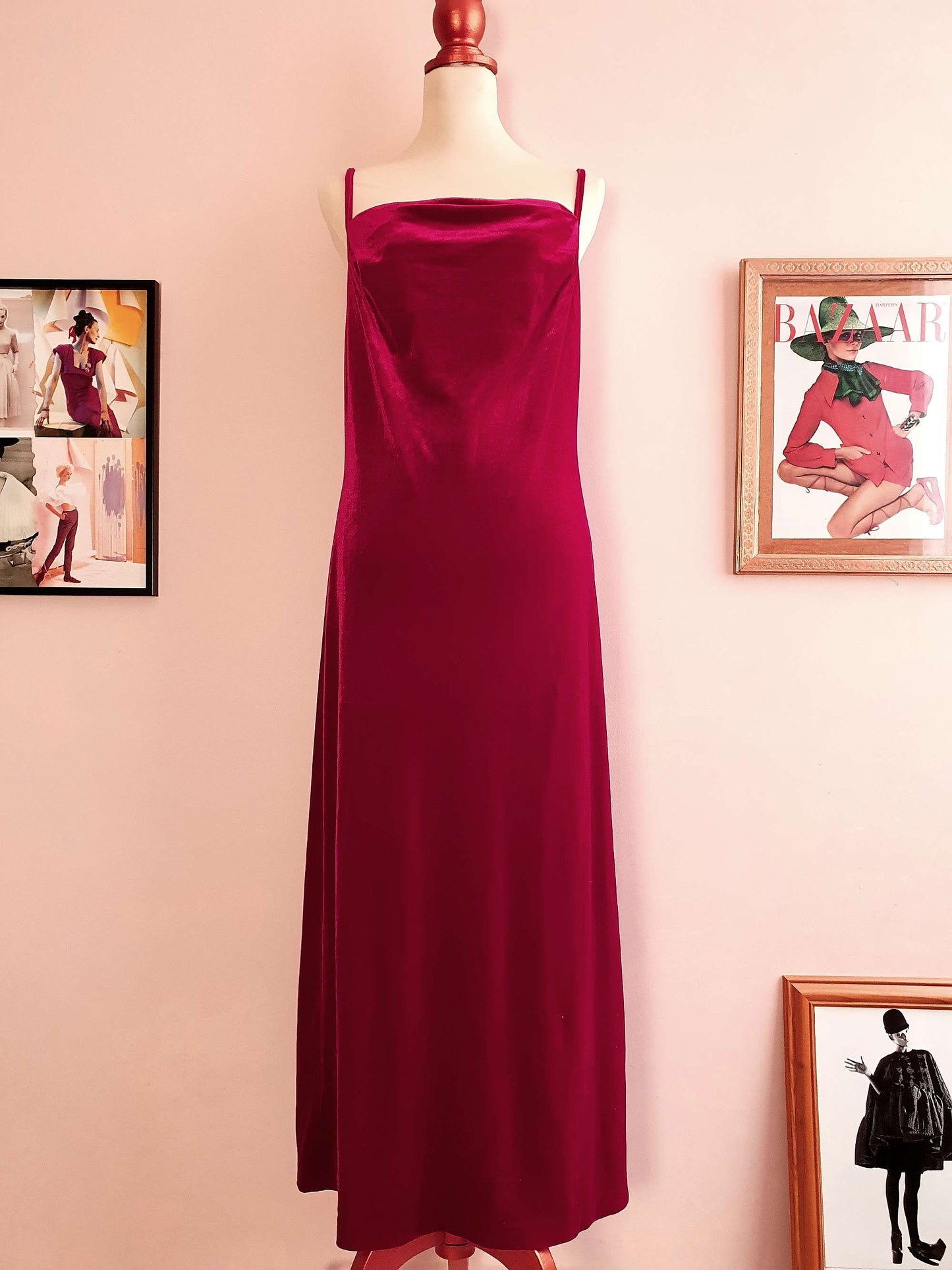90s Vintage Laura Ashley Red Velvet Evening Dress Gown Party - Size 14