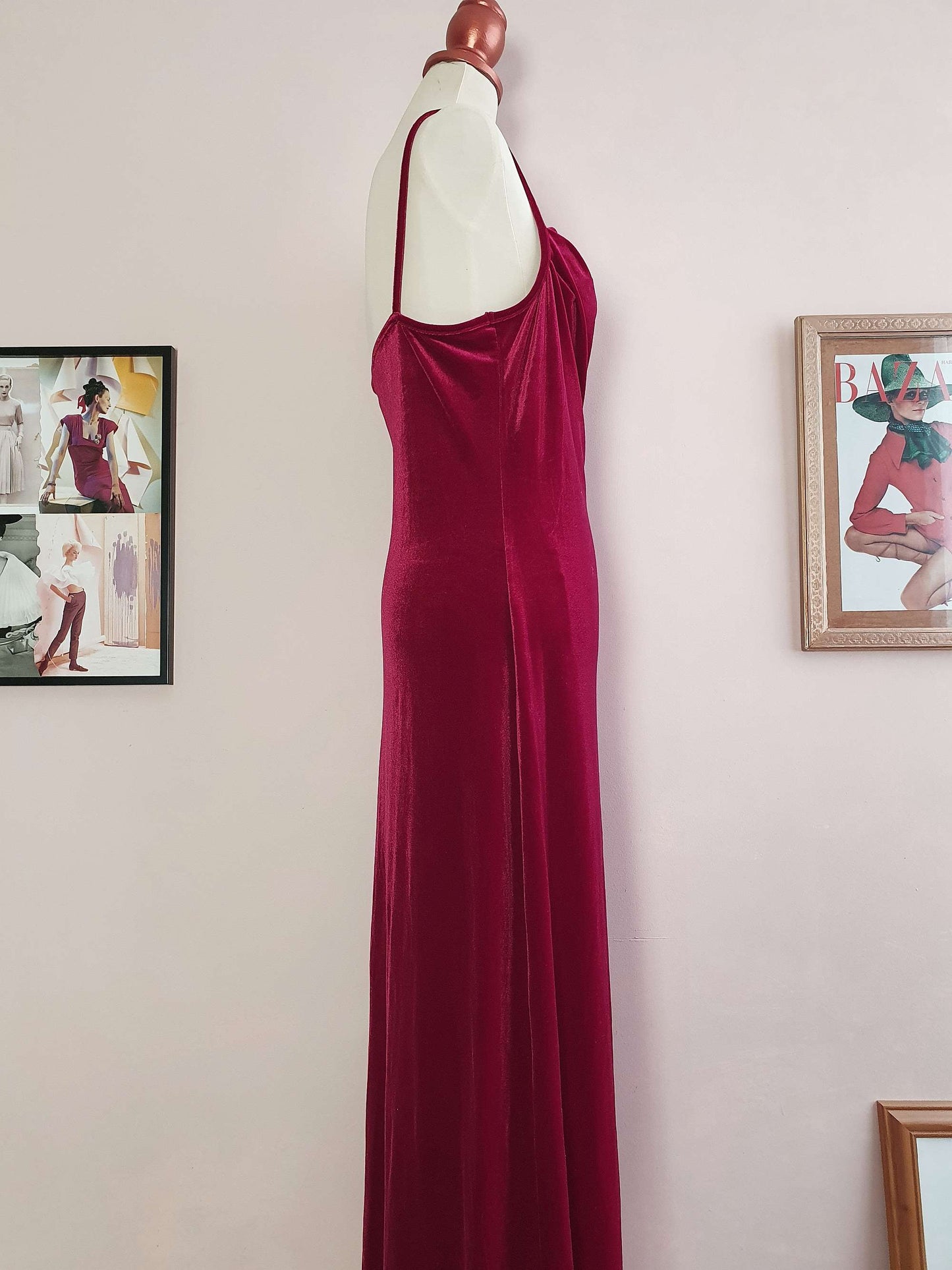 90s Vintage Laura Ashley Red Velvet Evening Dress Gown Party - Size 14