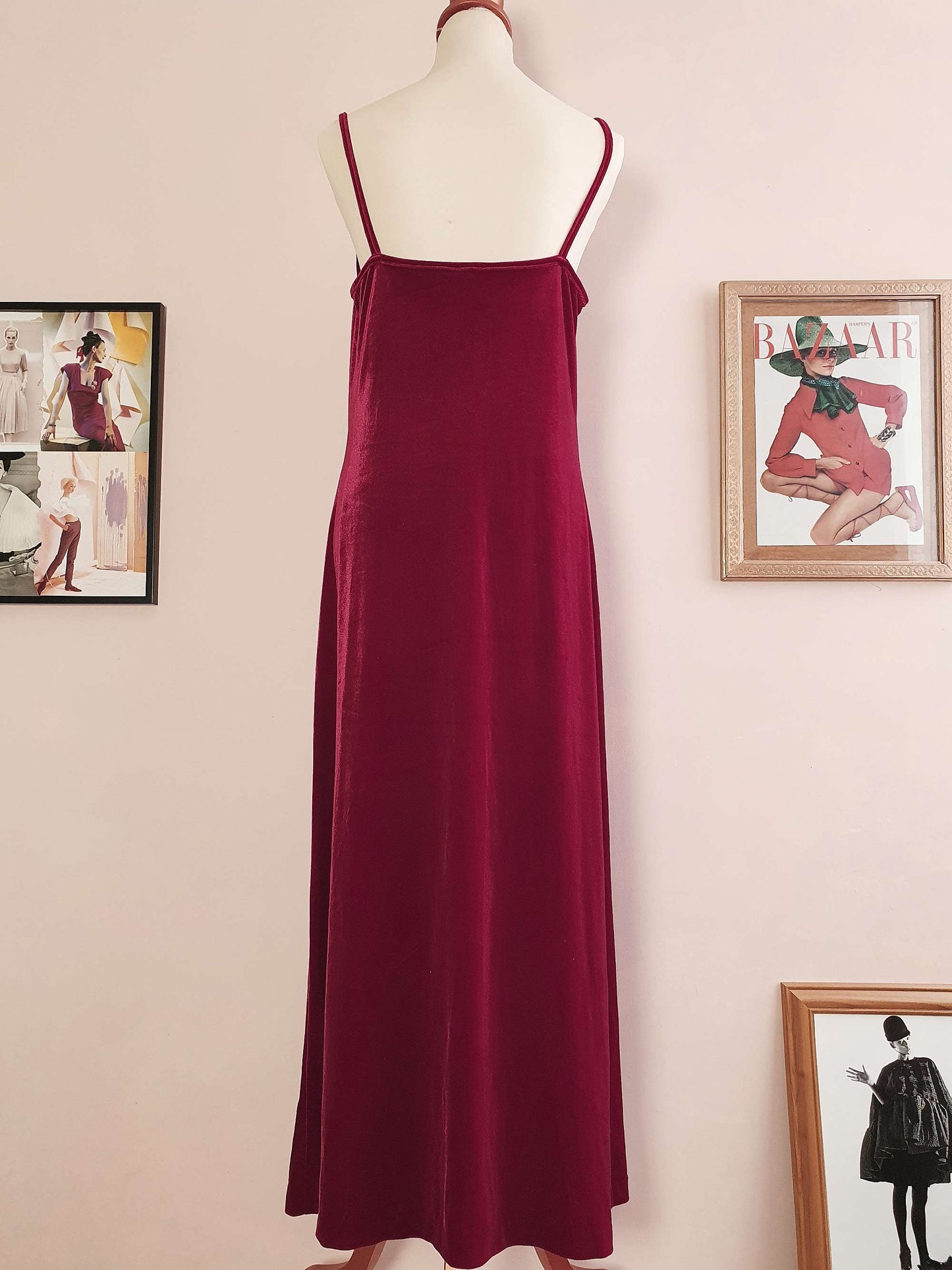 90s Vintage Laura Ashley Red Velvet Evening Dress Gown Party - Size 14