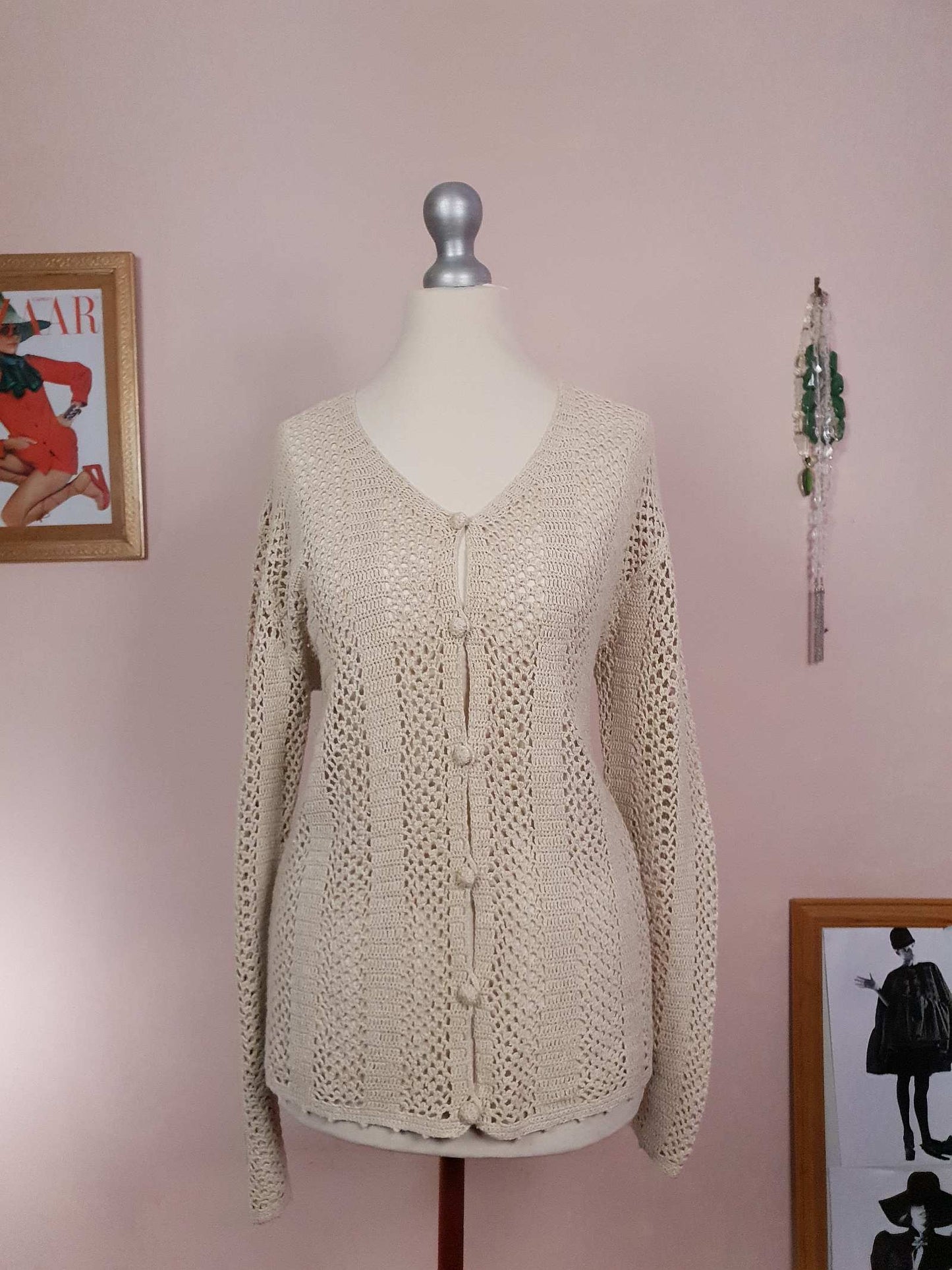 Vintage Laura Ashley Silk and Linen Cardigan 90s Size 12/14