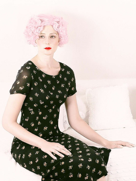 English Classics - Pre-Owned Laura Ashley Navy Blue Floral Silk Tea Dress - Size 10