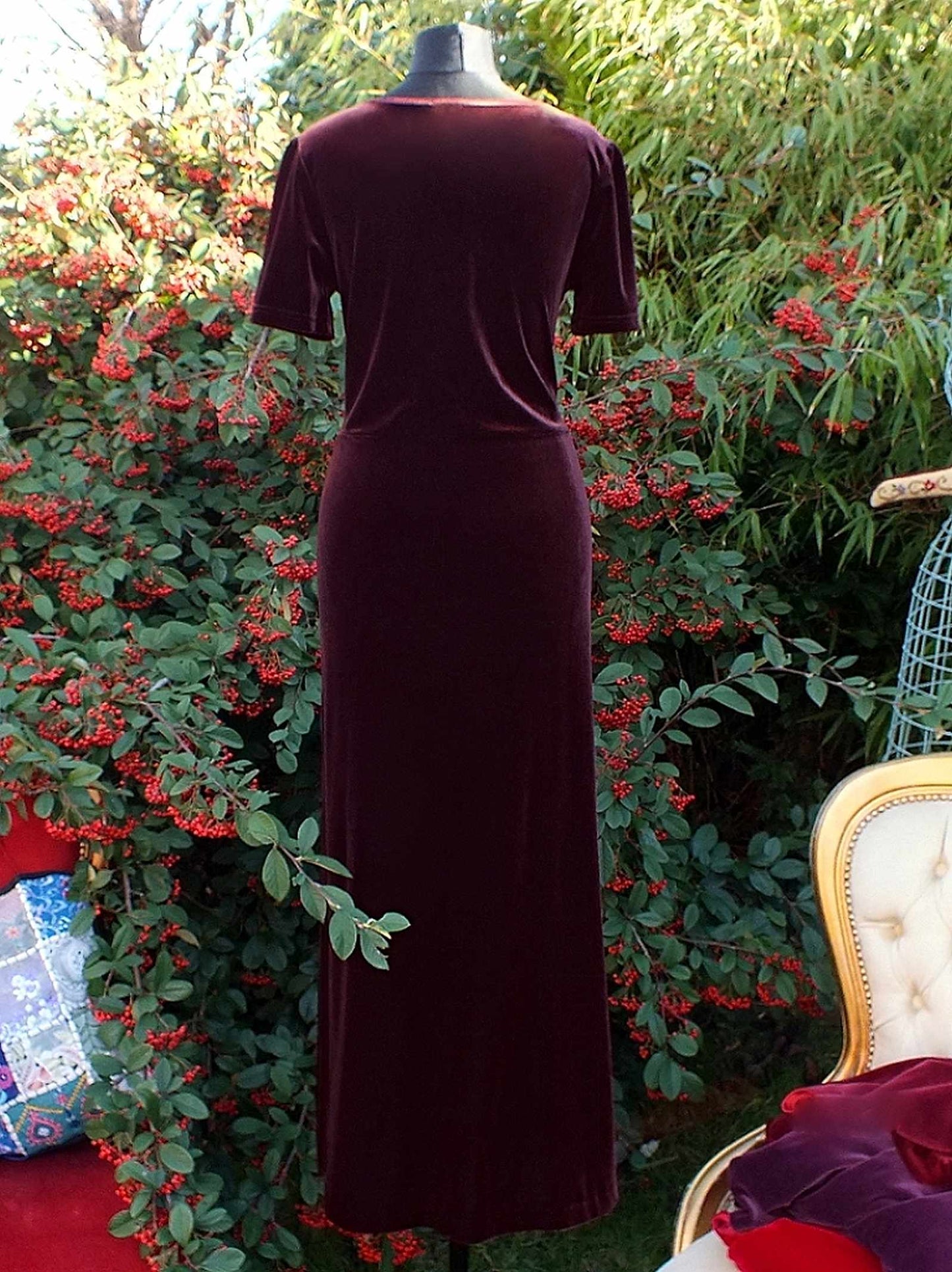 1990s Burgundy Velvet Laura Ashley Vintage Maxi Dress - English Classics Size 10