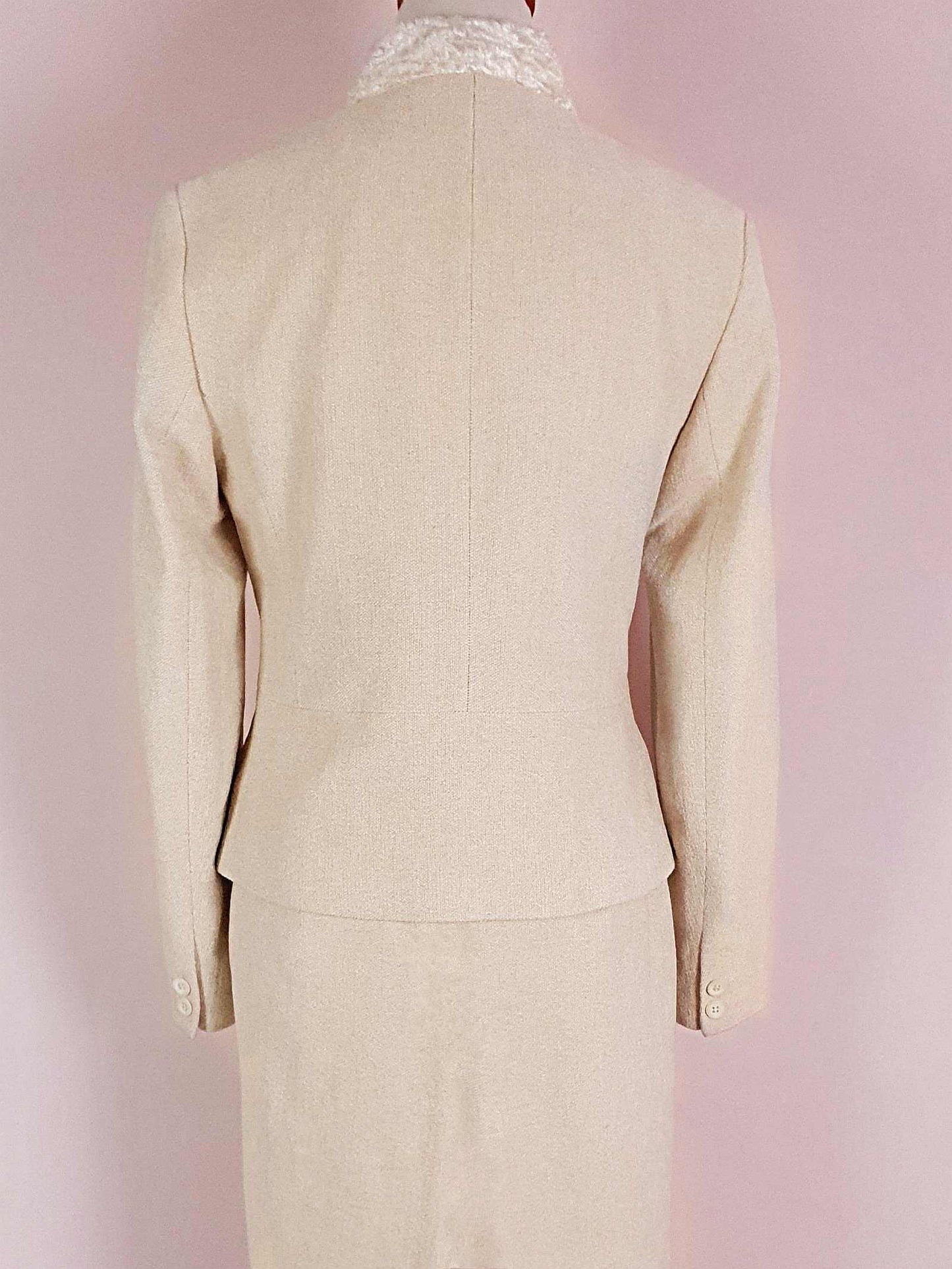 Vintage Laura Ashley Cream Suit Skirt Jacket Set Size 10