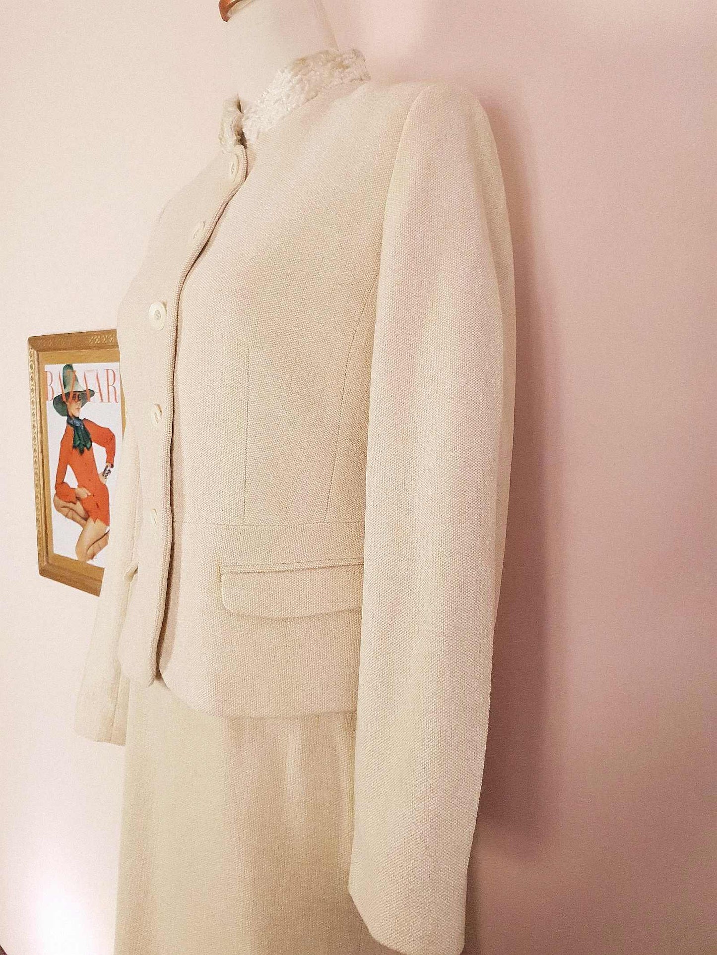 Vintage Laura Ashley Cream Suit Skirt Jacket Set Size 10