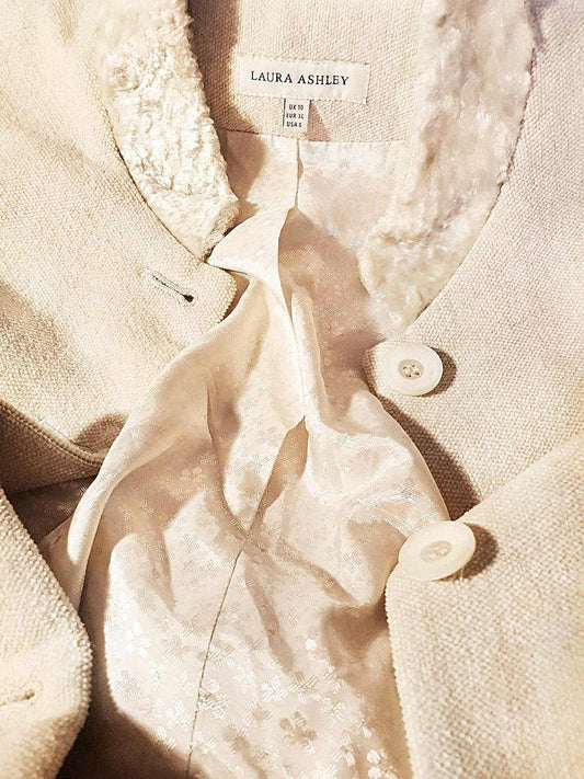 Vintage Laura Ashley Cream Suit Skirt Jacket Set Size 10