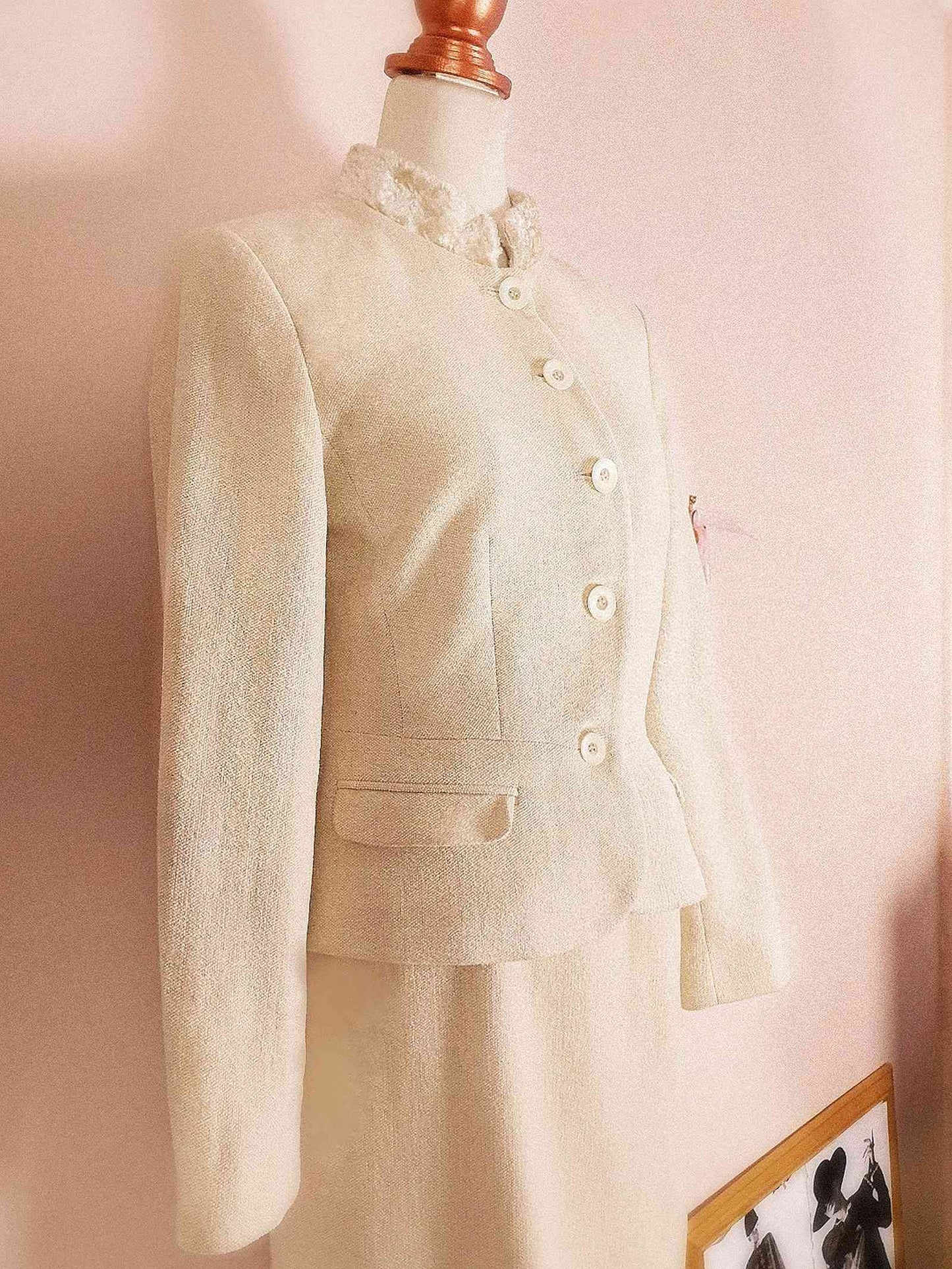 Vintage Laura Ashley Cream Suit Skirt Jacket Set Size 10