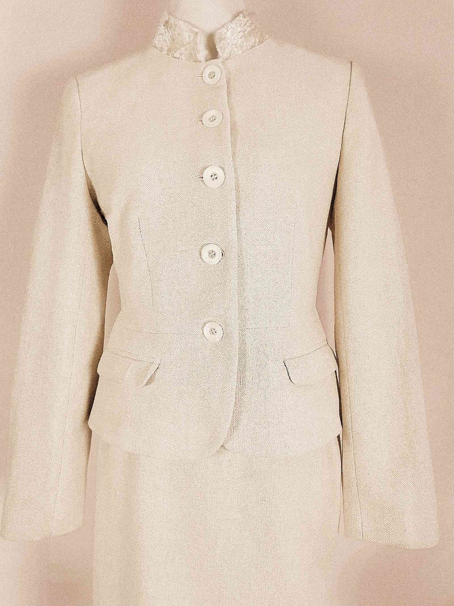 Vintage Laura Ashley Cream Suit Skirt Jacket Set Size 10