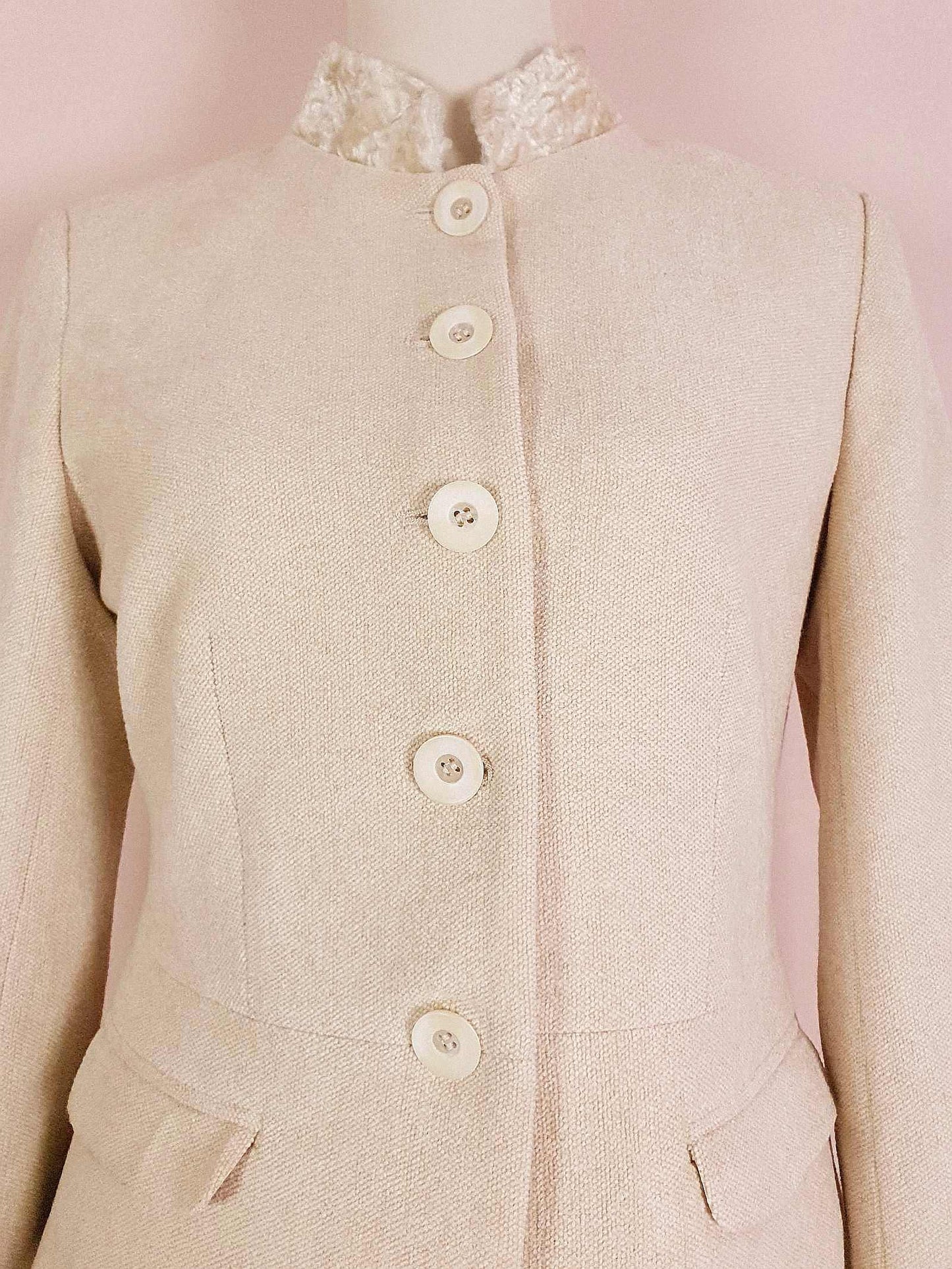 Vintage Laura Ashley Cream Suit Skirt Jacket Set Size 10