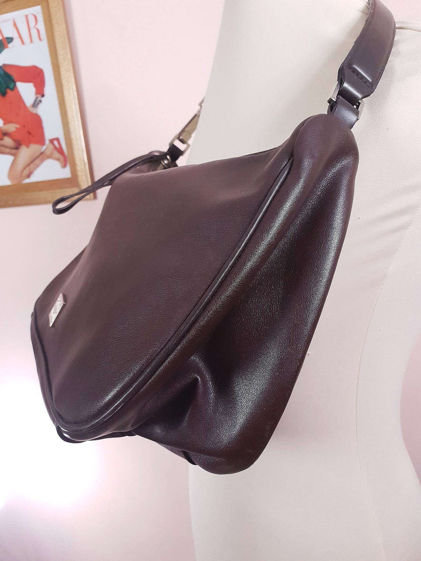 Vintage Missoni Brown Leather Shoulder Bag Handbag