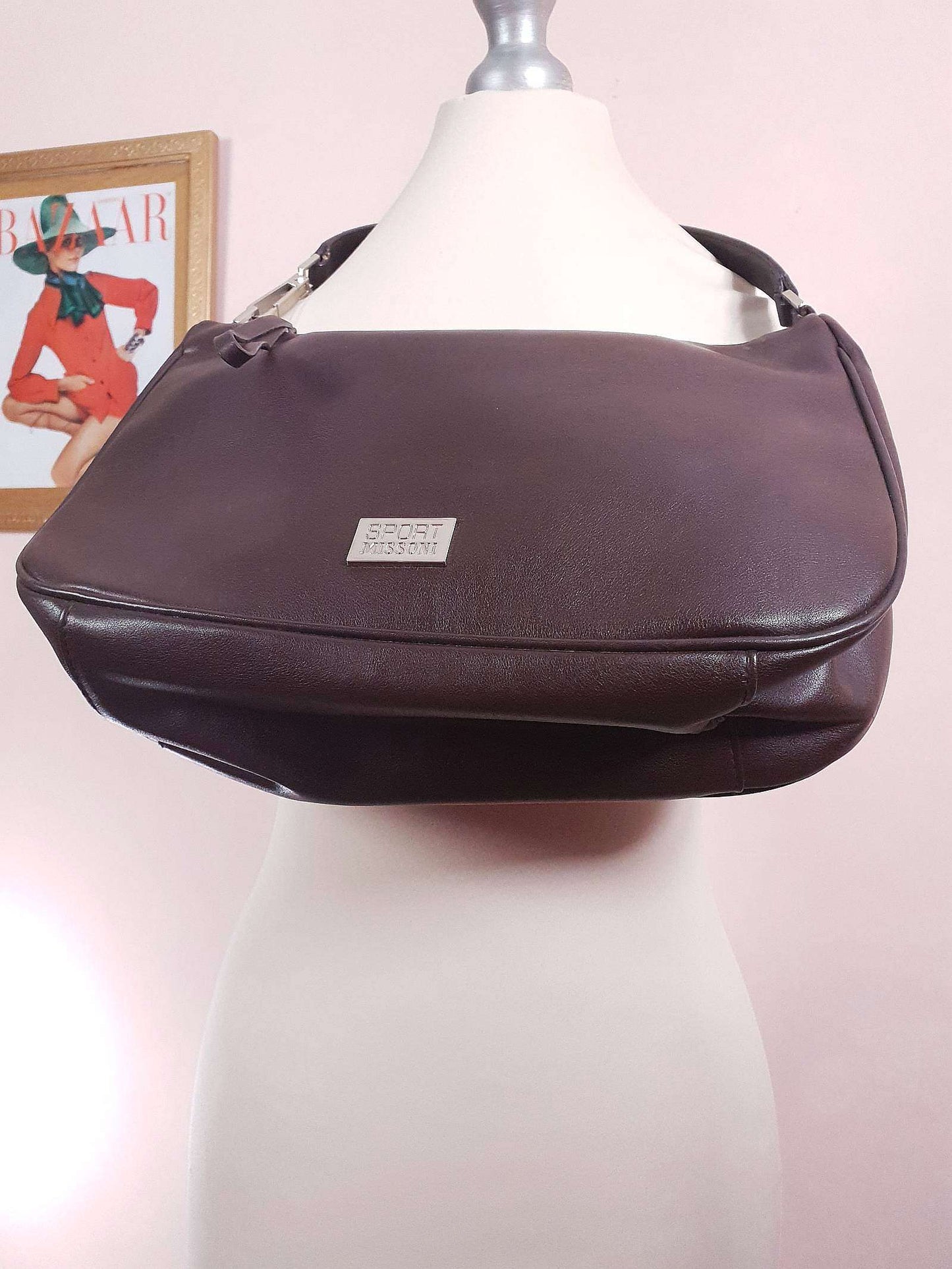Vintage Missoni Brown Leather Shoulder Bag Handbag