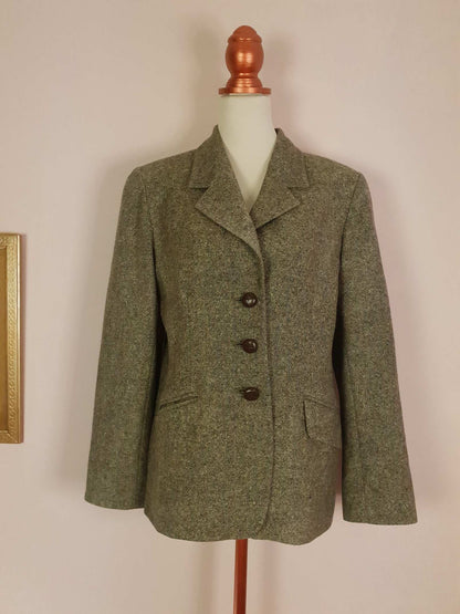 Vintage Mulberry Green Wool Jacket Size 12/14 1990s Oversize Equestrian