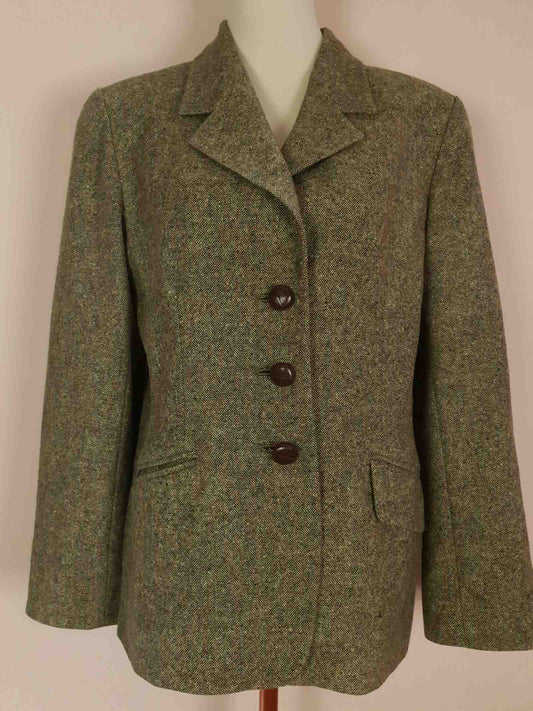 Vintage Mulberry Green Wool Jacket Size 12/14 1990s Oversize Equestrian