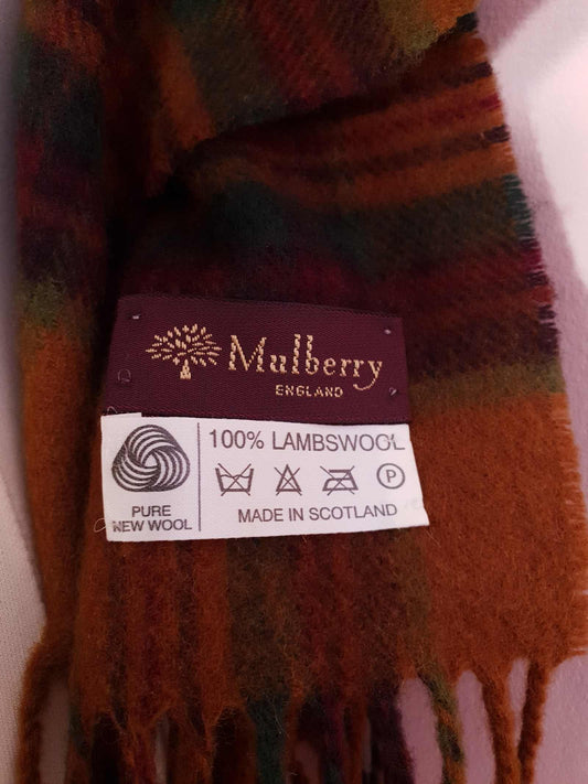 Vintage Mulberry Lambswool Plaid Scarf Tartan Check 1990s
